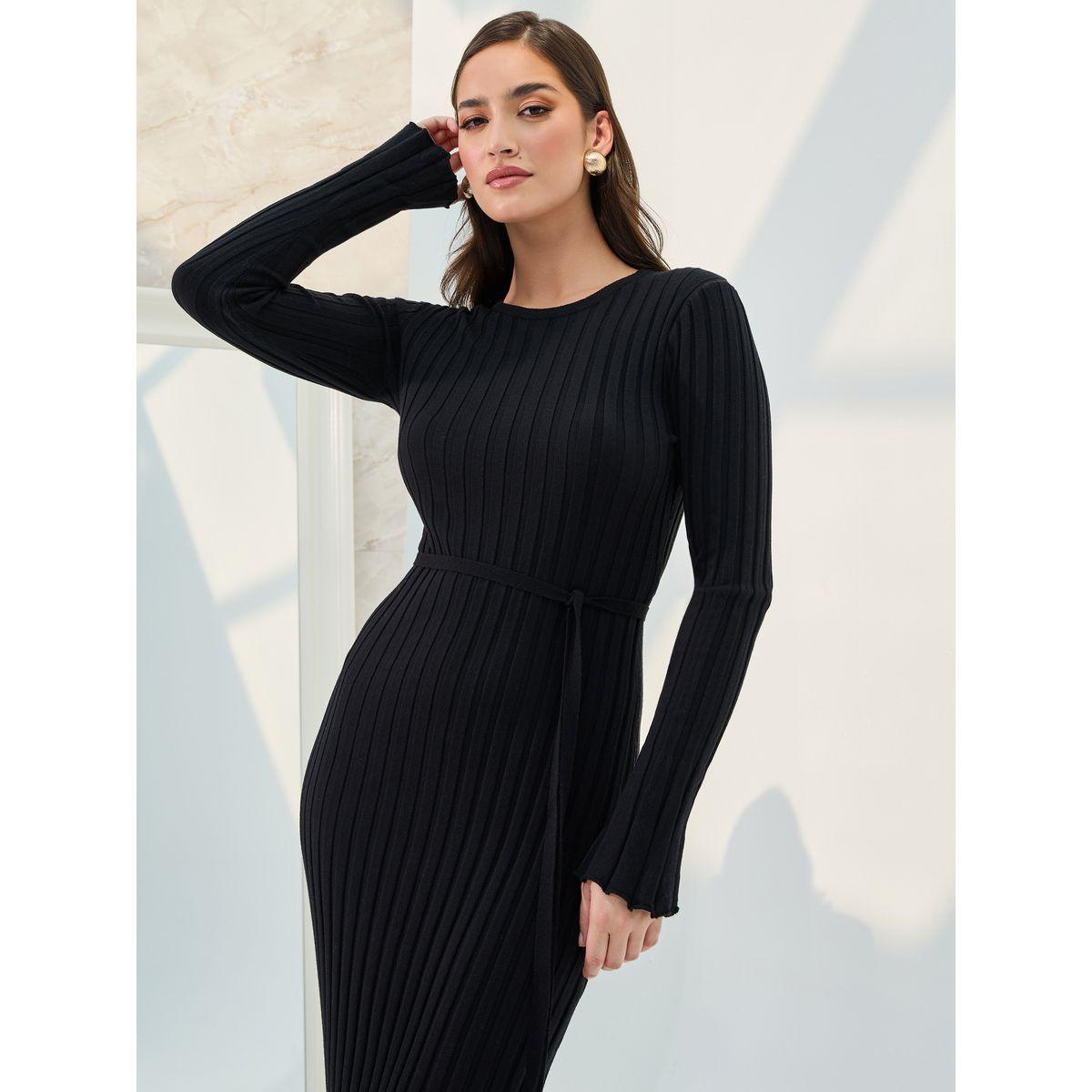 Styli Ribbed Tie Waist Sweater Bodycon Midi Dress-women-clothing-dresses-image-3