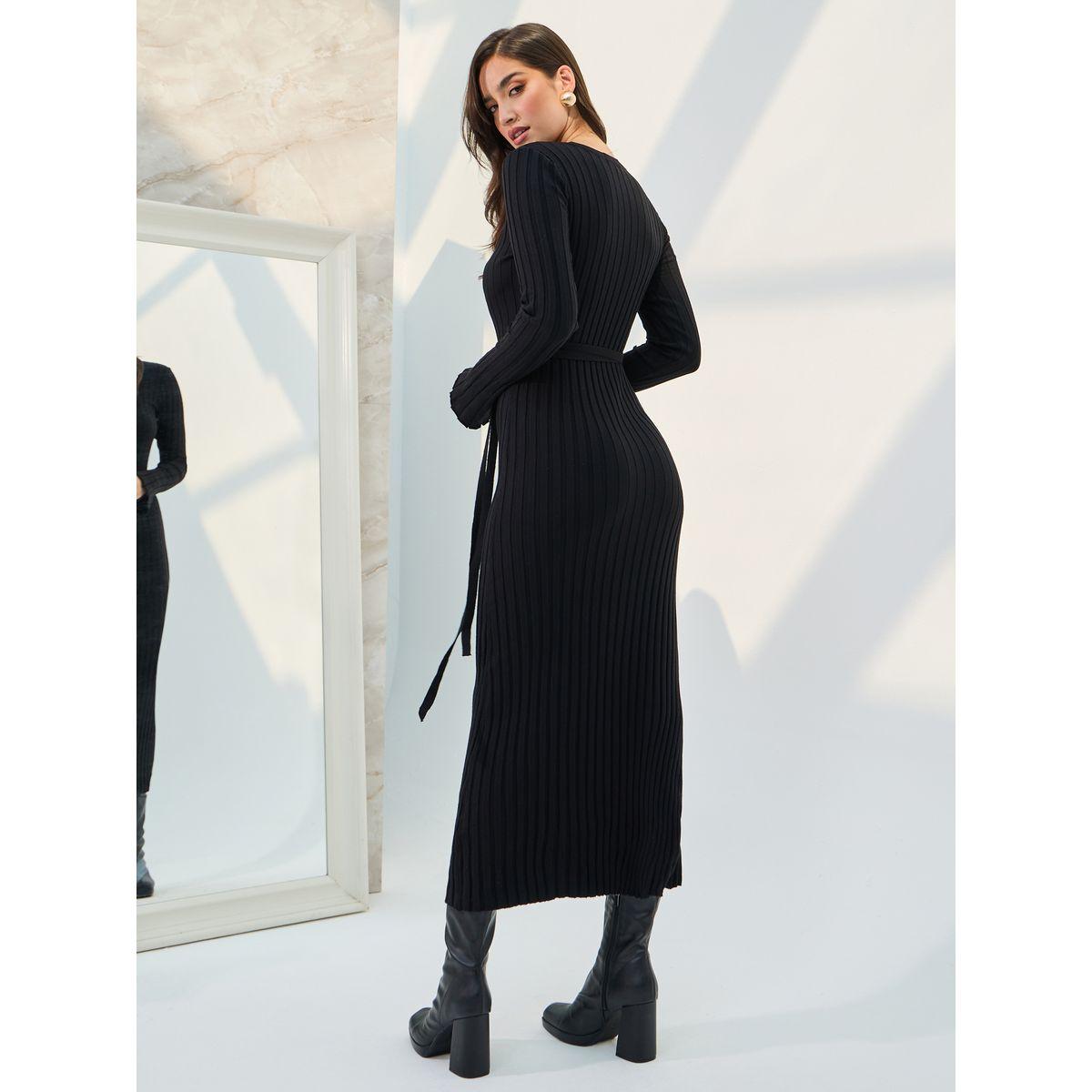 Styli Ribbed Tie Waist Sweater Bodycon Midi Dress-women-clothing-dresses-image-4