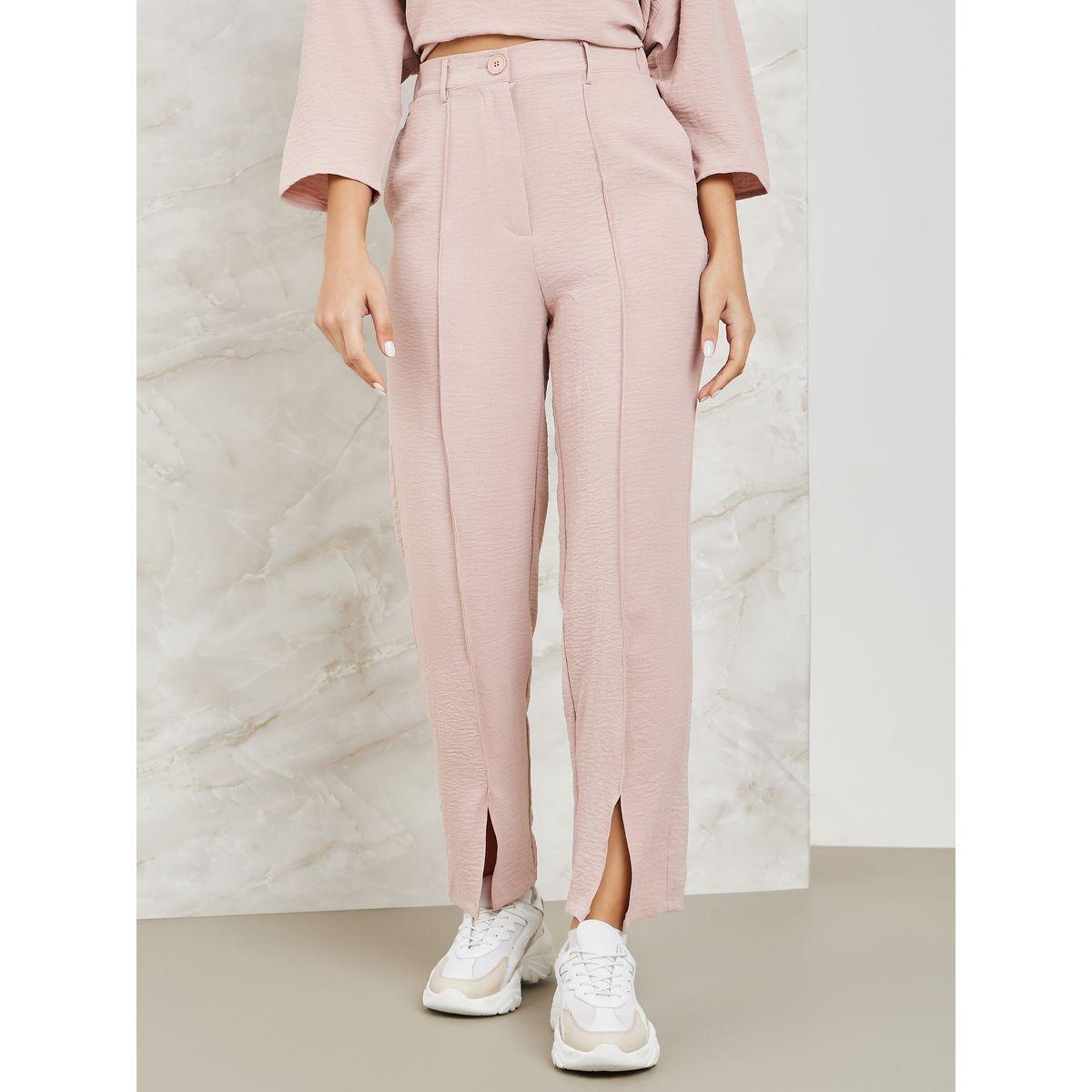 Styli Front Split Hem Detail Tapered Pants-women-clothing-bottoms-trousers-image-1