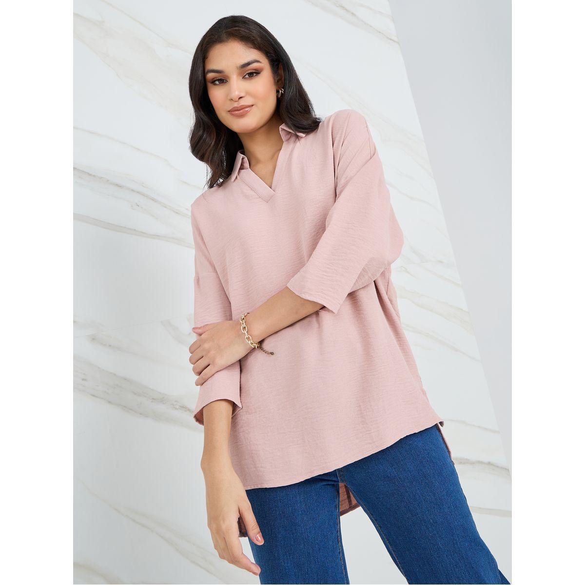 بلوزة بحافة غير متماثلة الطول-women-clothing-shirtsandblouses-blouses-image-1