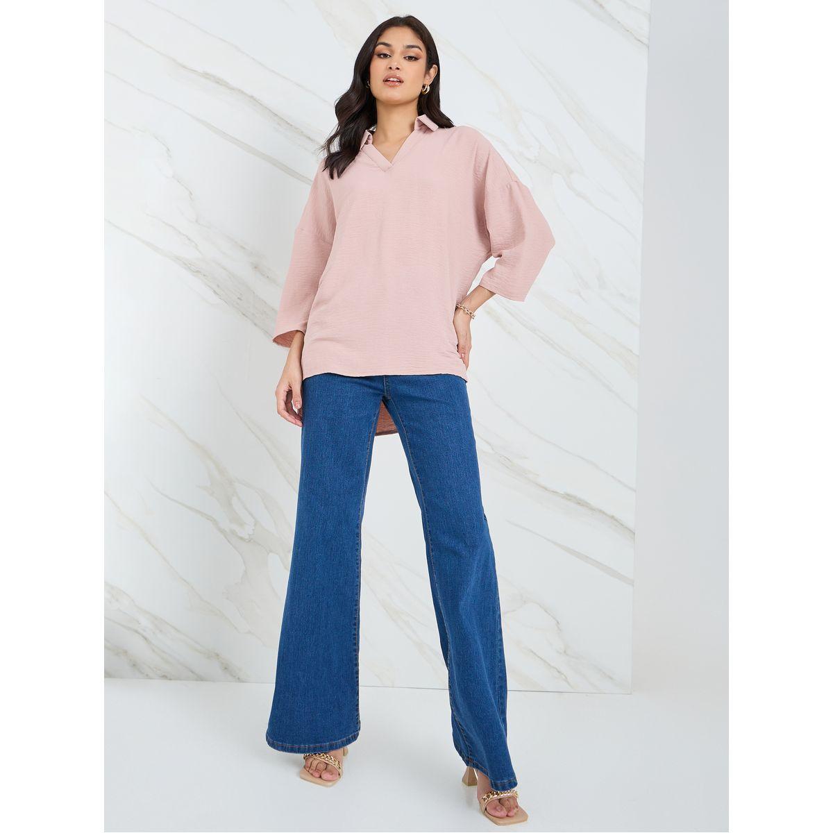 Styli 3/4 Dropped Shoulder Sleeve High-Low Hem Blouse-women-clothing-shirtsandblouses-blouses-image-2