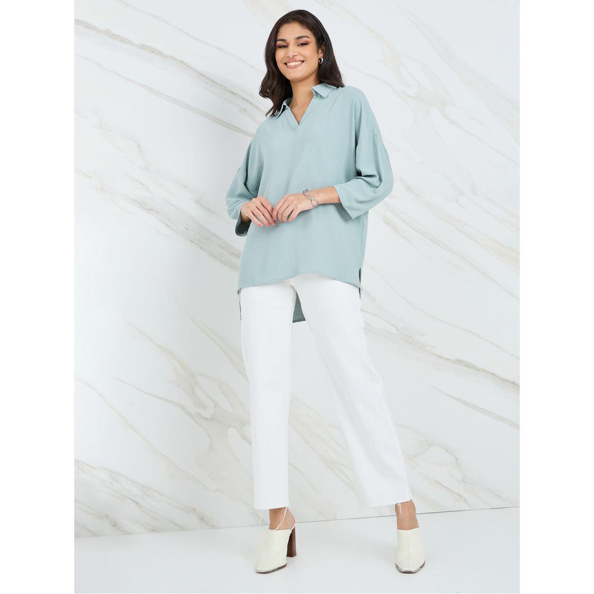 Styli 3/4 Dropped Shoulder Sleeve High-Low Hem Blouse-women-clothing-shirtsandblouses-blouses-image-2