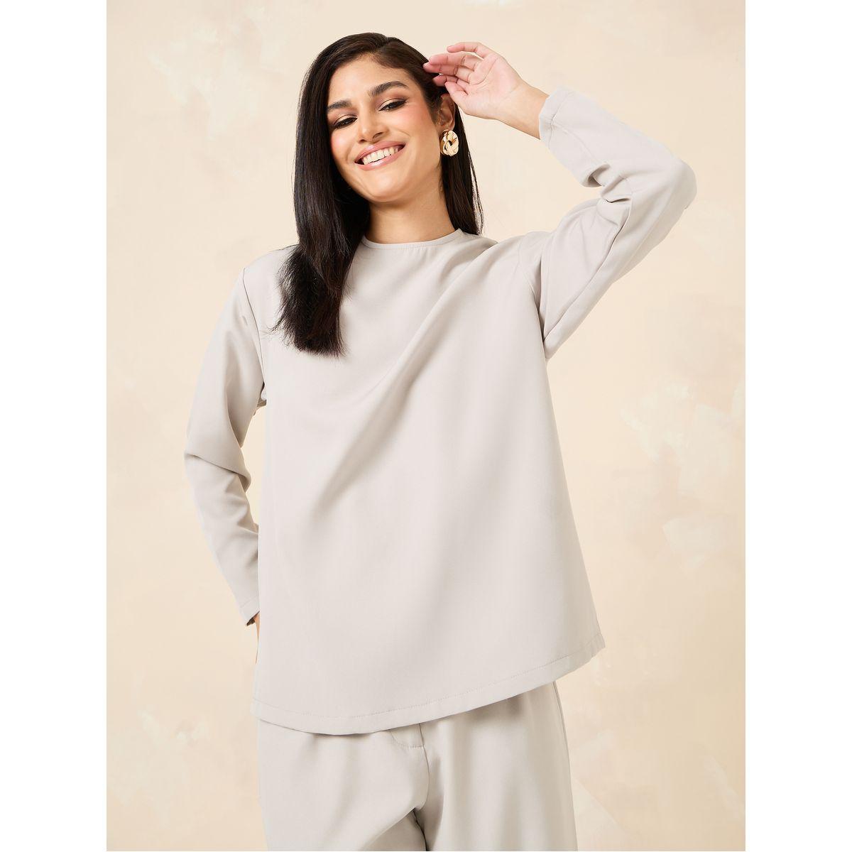 بلوزة بوكسي سادة بياقة دائرية-women-clothing-shirtsandblouses-blouses-image-4