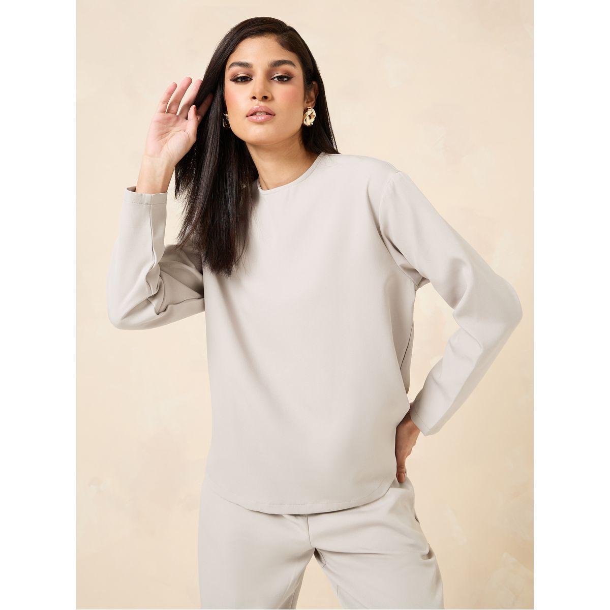 Styli Solid Round Neck Boxy Top-women-clothing-shirtsandblouses-blouses-image-2