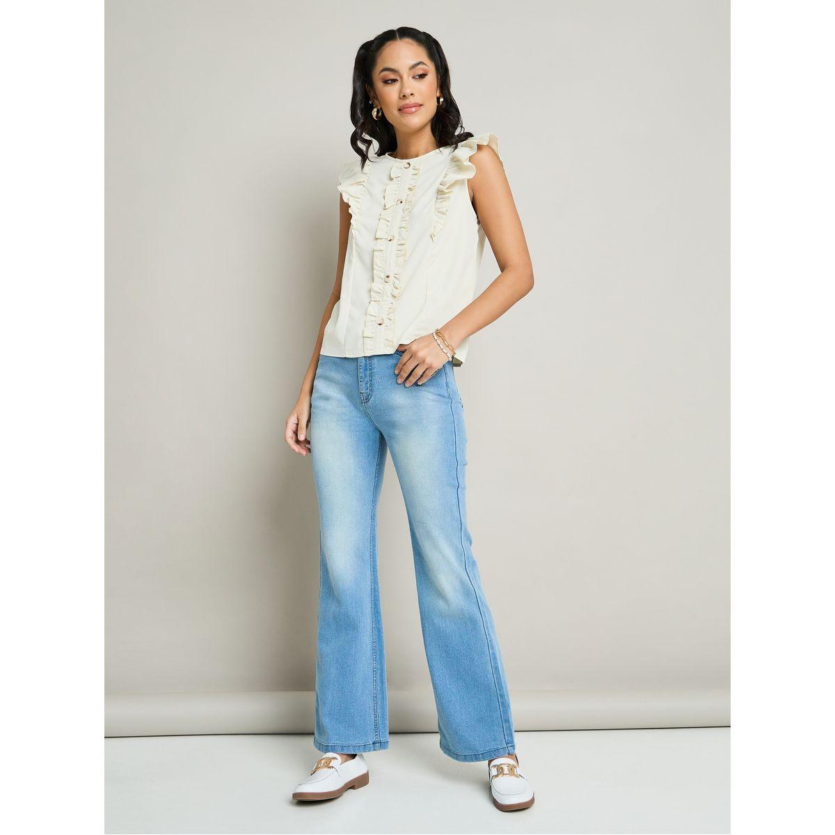 Styli Ruffle Trim Button Front Blouse-women-clothing-shirtsandblouses-blouses-image-1
