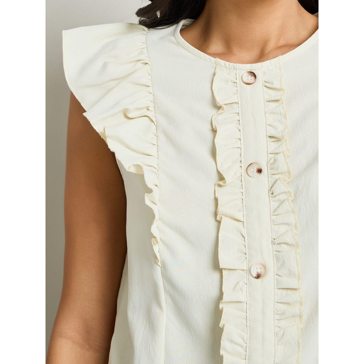 Styli Ruffle Trim Button Front Blouse-women-clothing-shirtsandblouses-blouses-image-3