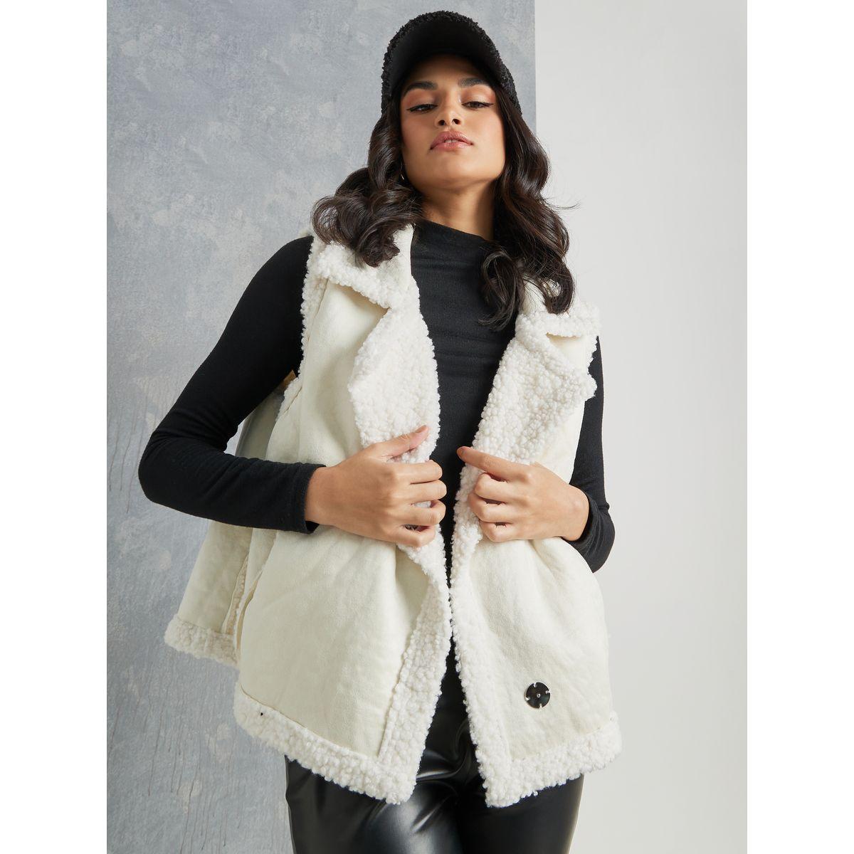Styli Fleece Sleeveless Jacket With Buttons-women-winterwear-coatsandjackets-jackets-image-3