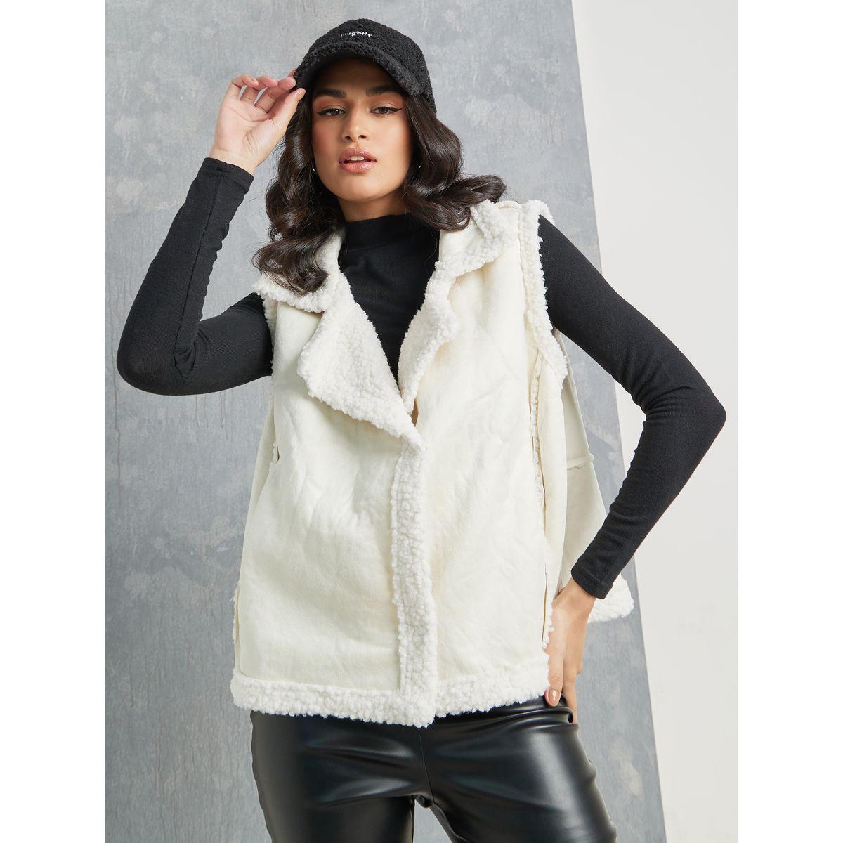 Styli Fleece Sleeveless Jacket With Buttons-women-winterwear-coatsandjackets-jackets-image-4