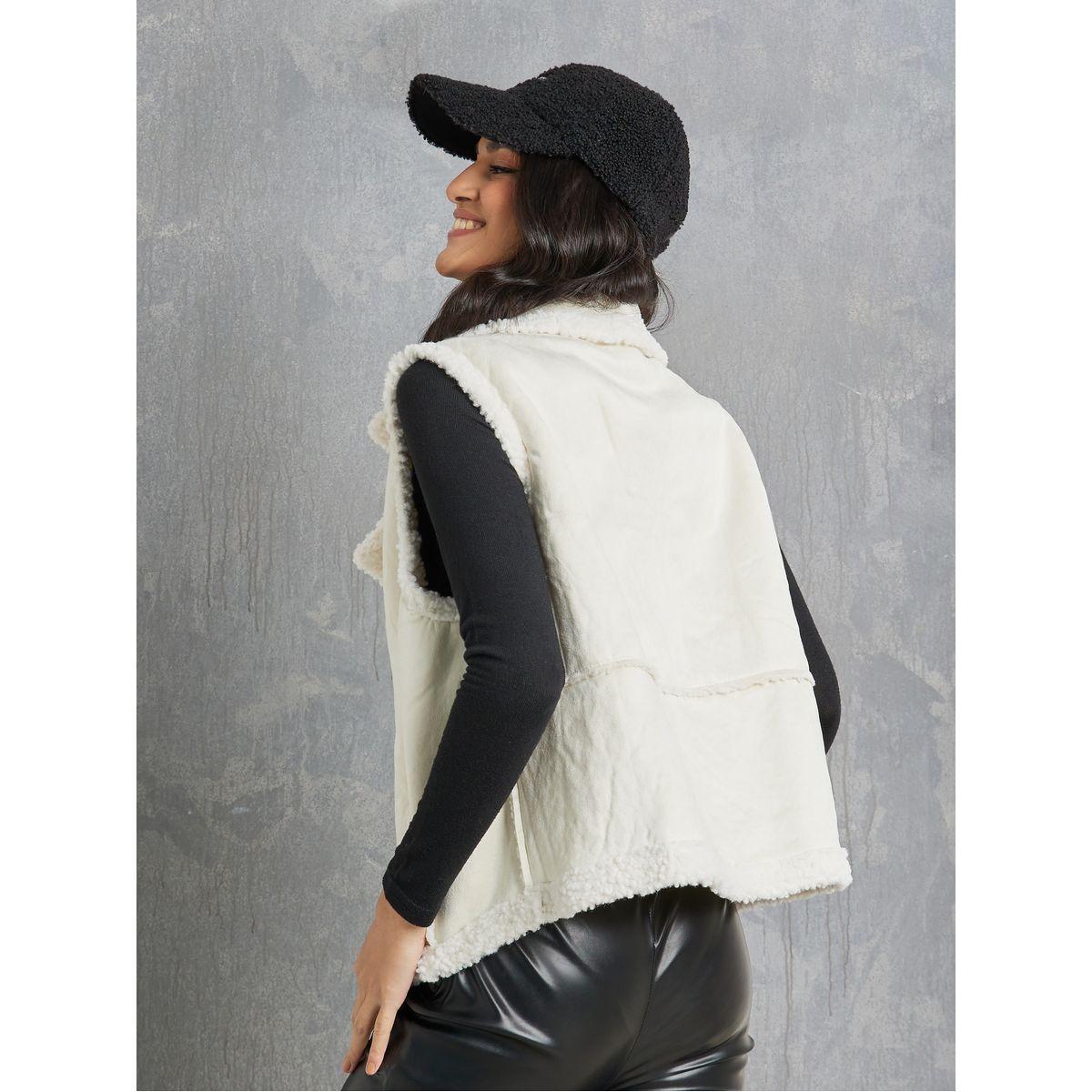 Styli Fleece Sleeveless Jacket With Buttons-women-winterwear-coatsandjackets-jackets-image-6