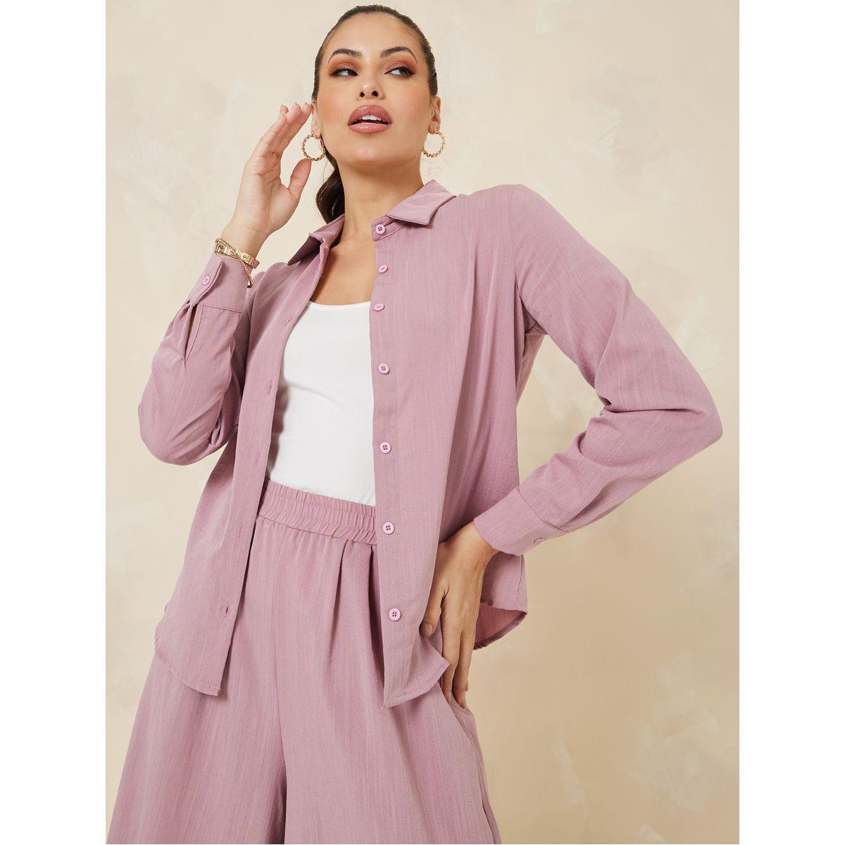 Styli Solid Collared Button Up Shirt-women-clothing-shirtsandblouses-shirts-image-3