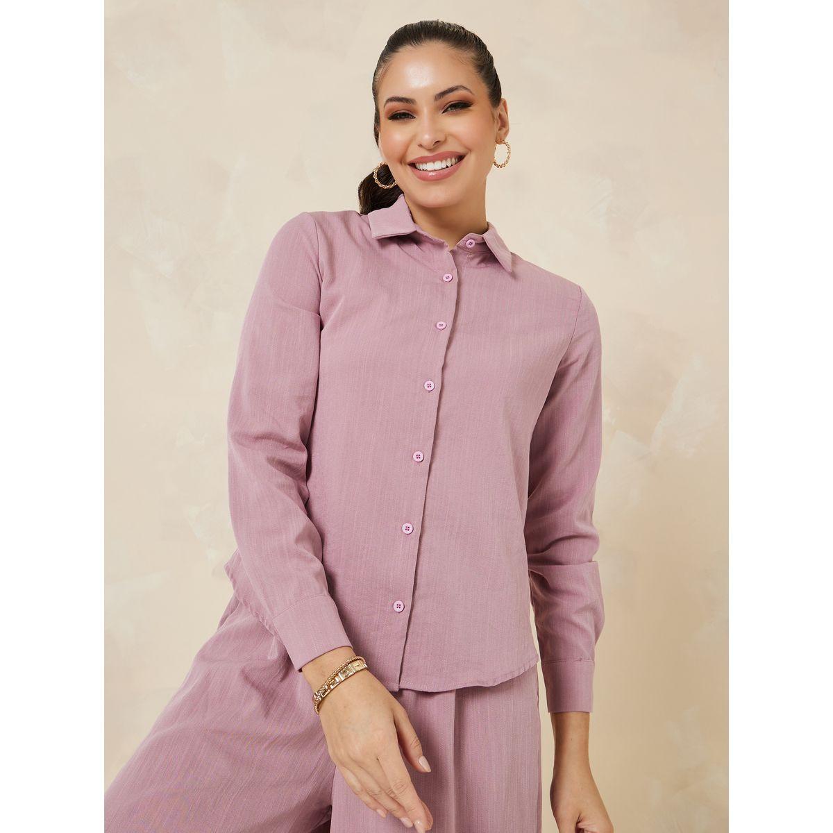 Styli Solid Collared Button Up Shirt-women-clothing-shirtsandblouses-shirts-image-4