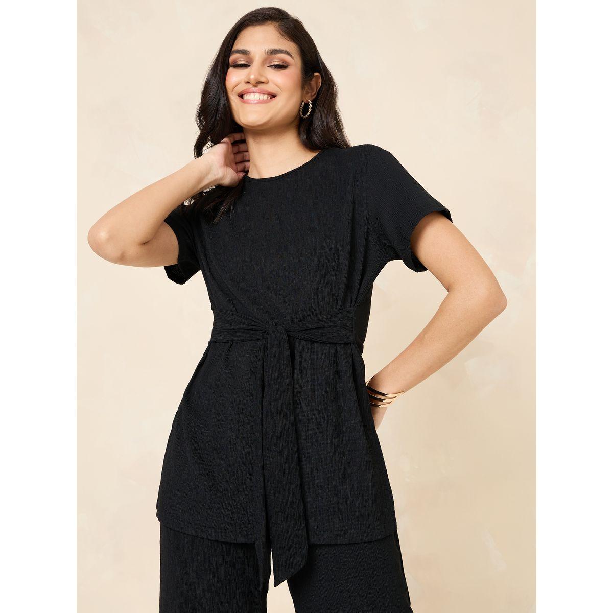 Styli Textured Knit Longline Belted Tunic Top-women-clothing-shirtsandblouses-blouses-image-1