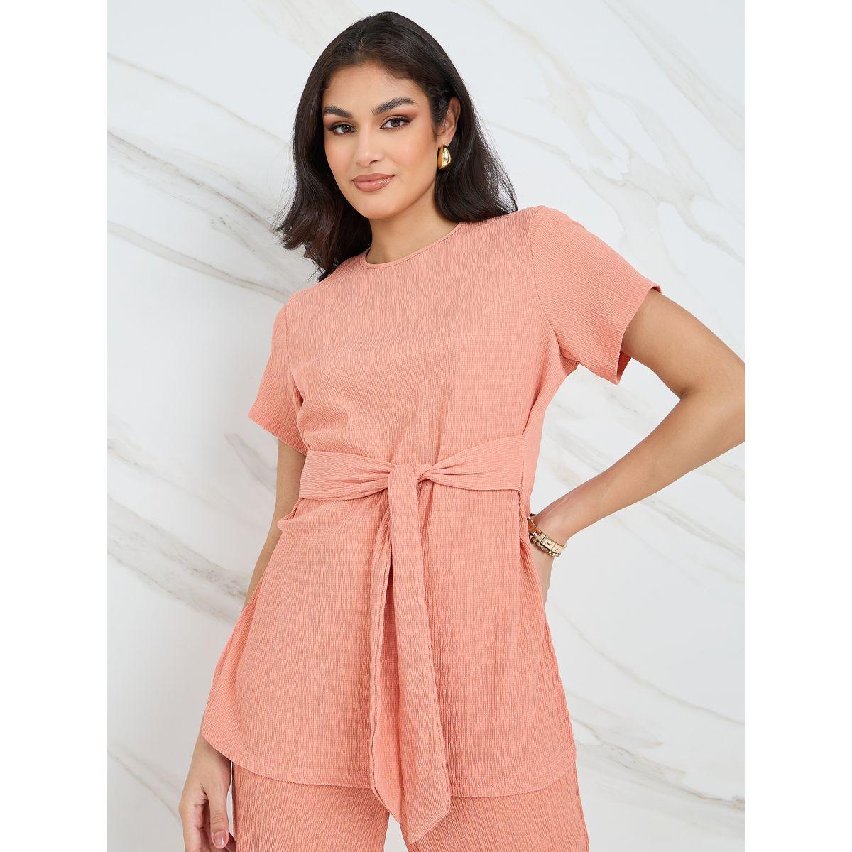 Styli Textured Knit Longline Belted Tunic Top-women-clothing-shirtsandblouses-blouses-image-2