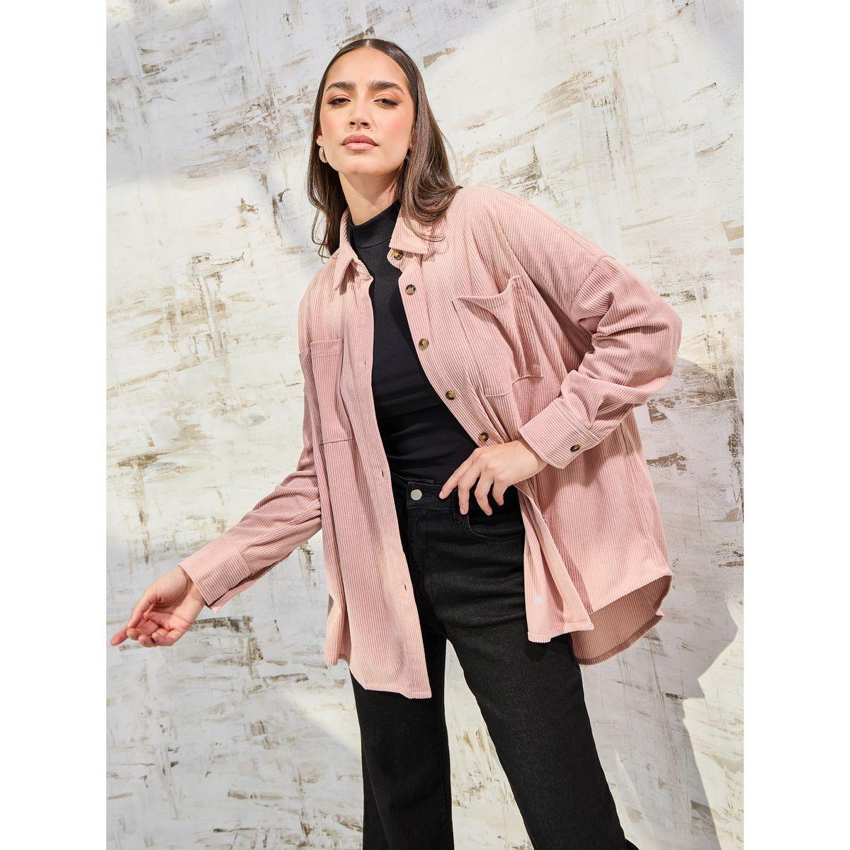 Styli Elevate Textured Oversized Shirt with Patch Pocket-women-clothing-shirtsandblouses-shirts-image-1