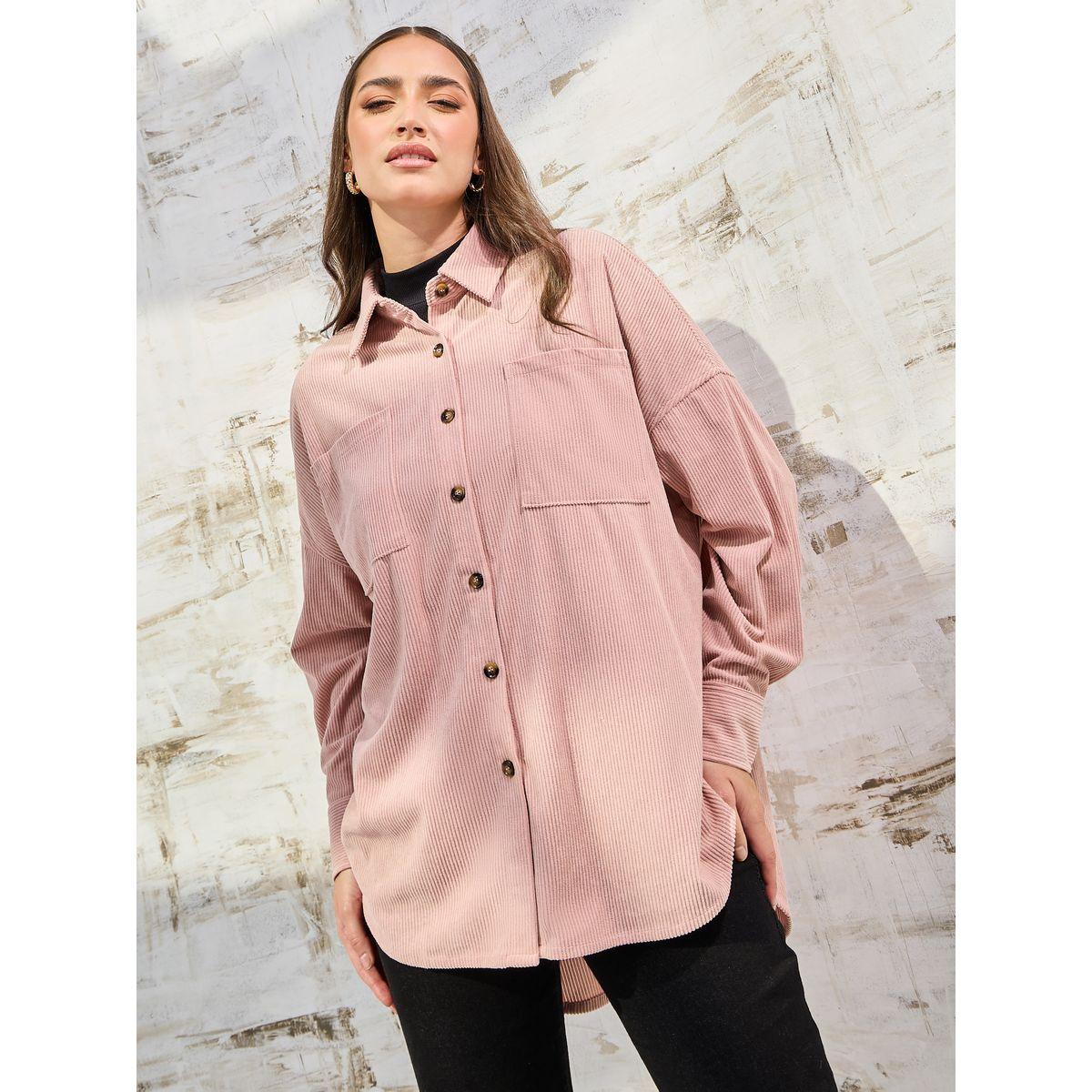 Styli Elevate Textured Oversized Shirt with Patch Pocket-women-clothing-shirtsandblouses-shirts-image-3
