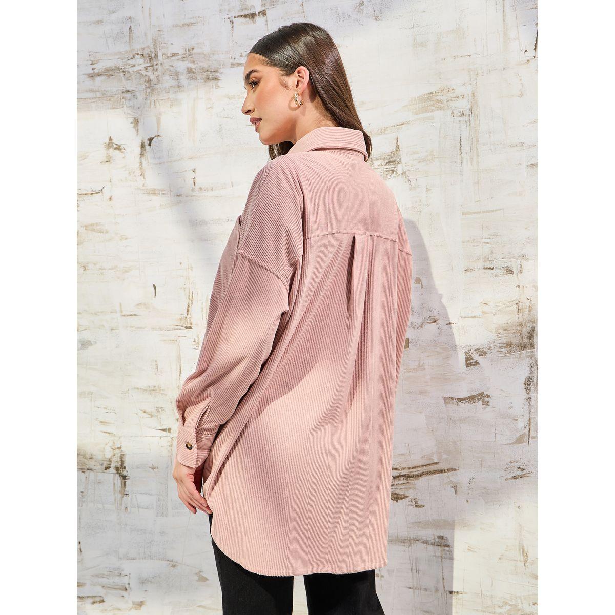 Styli Elevate Textured Oversized Shirt with Patch Pocket-women-clothing-shirtsandblouses-shirts-image-5