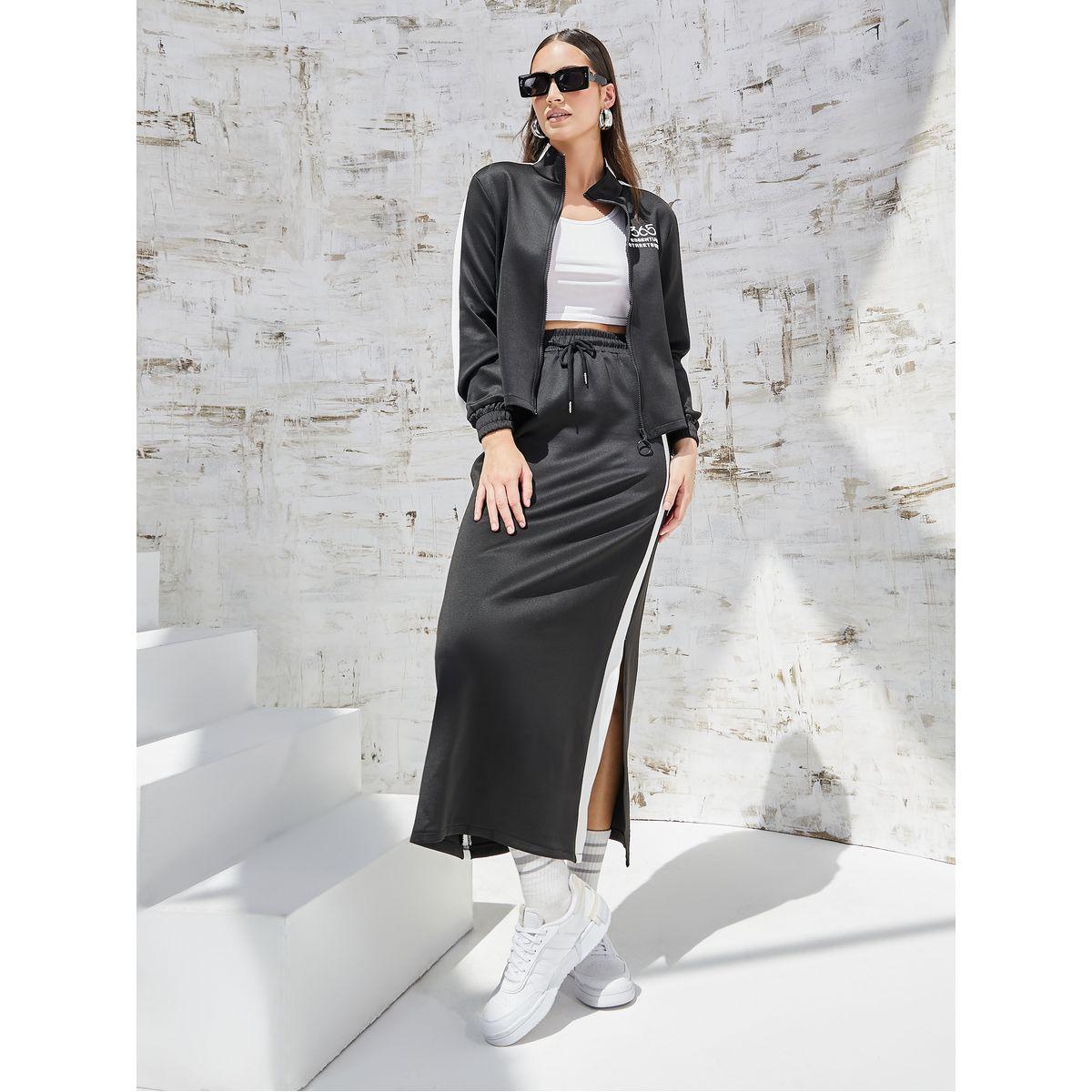 Styli Elevate Zip Through Jacket & Side Slit Detail Midi Skirt Co-Ords-women-clothing-coordsets-image-1