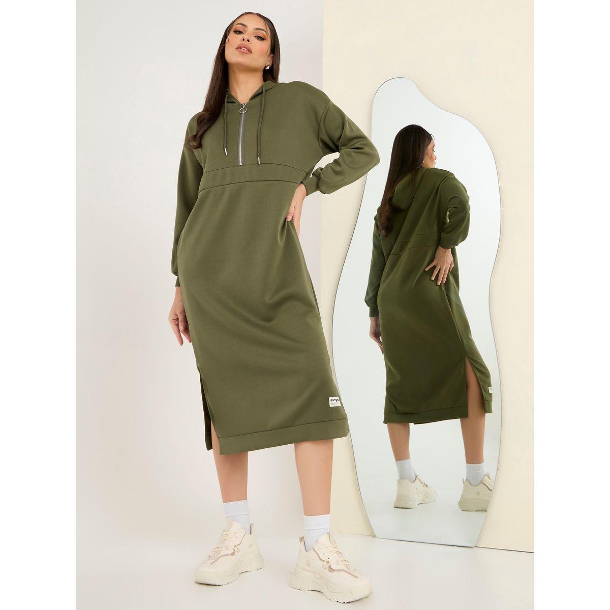 Styli Elevate Side Slit Detail Sweatshirt Midi Dress-women-clothing-dresses-image-1