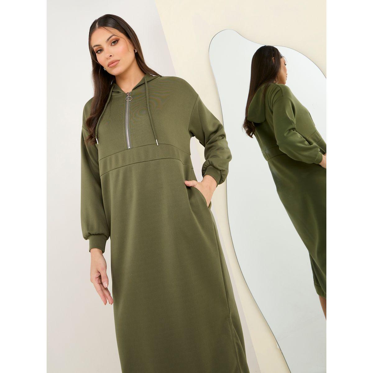فستان ميدي مزين بشق جانبي-women-clothing-dresses-image-2