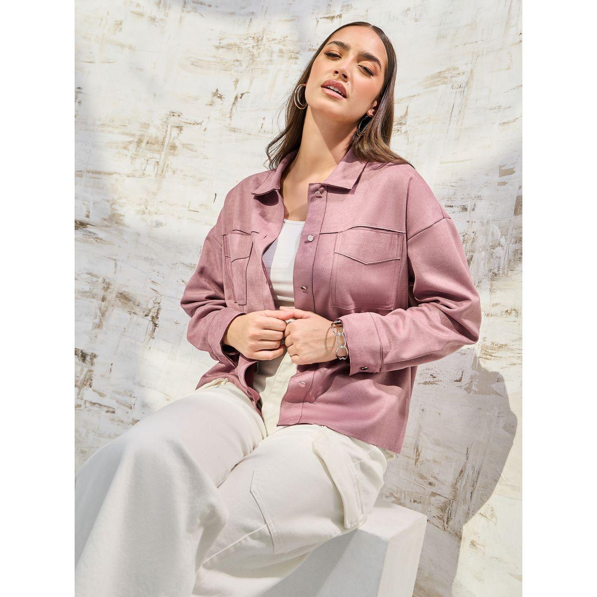 Styli Elevate Oversized Suede Look Jacket with Pockets-women-winterwear-coatsandjackets-jackets-image-1