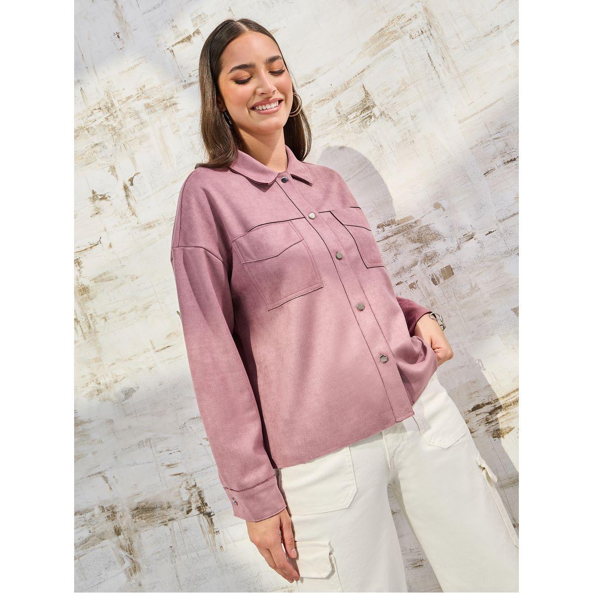 Styli Elevate Oversized Suede Look Jacket with Pockets-women-winterwear-coatsandjackets-jackets-image-4