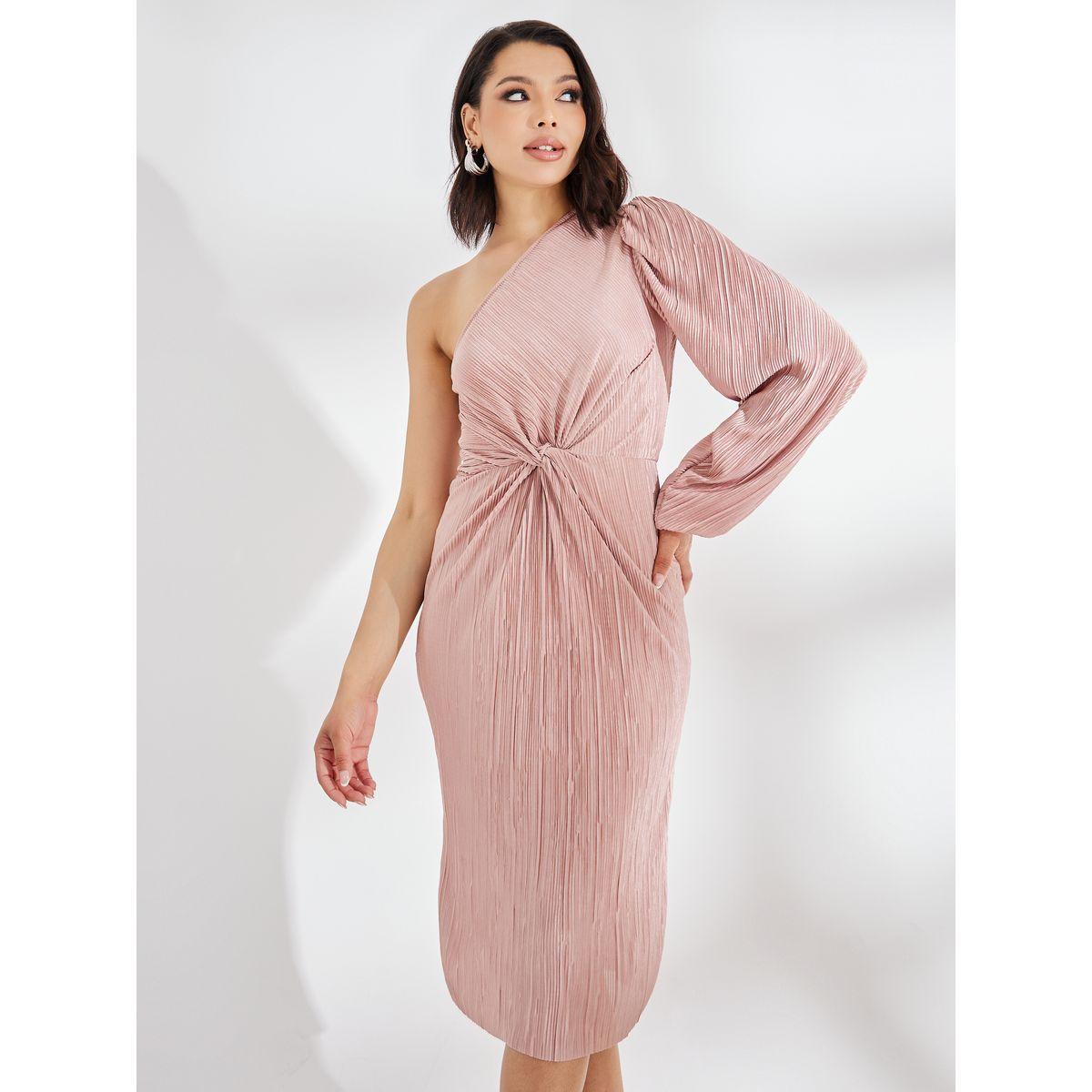 فستان ميدي بليسيه بكتف واحد-women-clothing-dresses-image-2