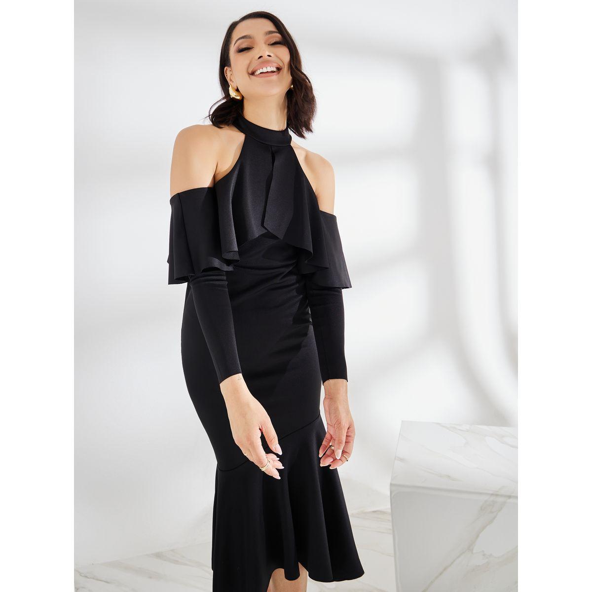 Styli Cold Shoulder Sleeve Ruffled Bodycon Midi Dress-women-clothing-dresses-image-3