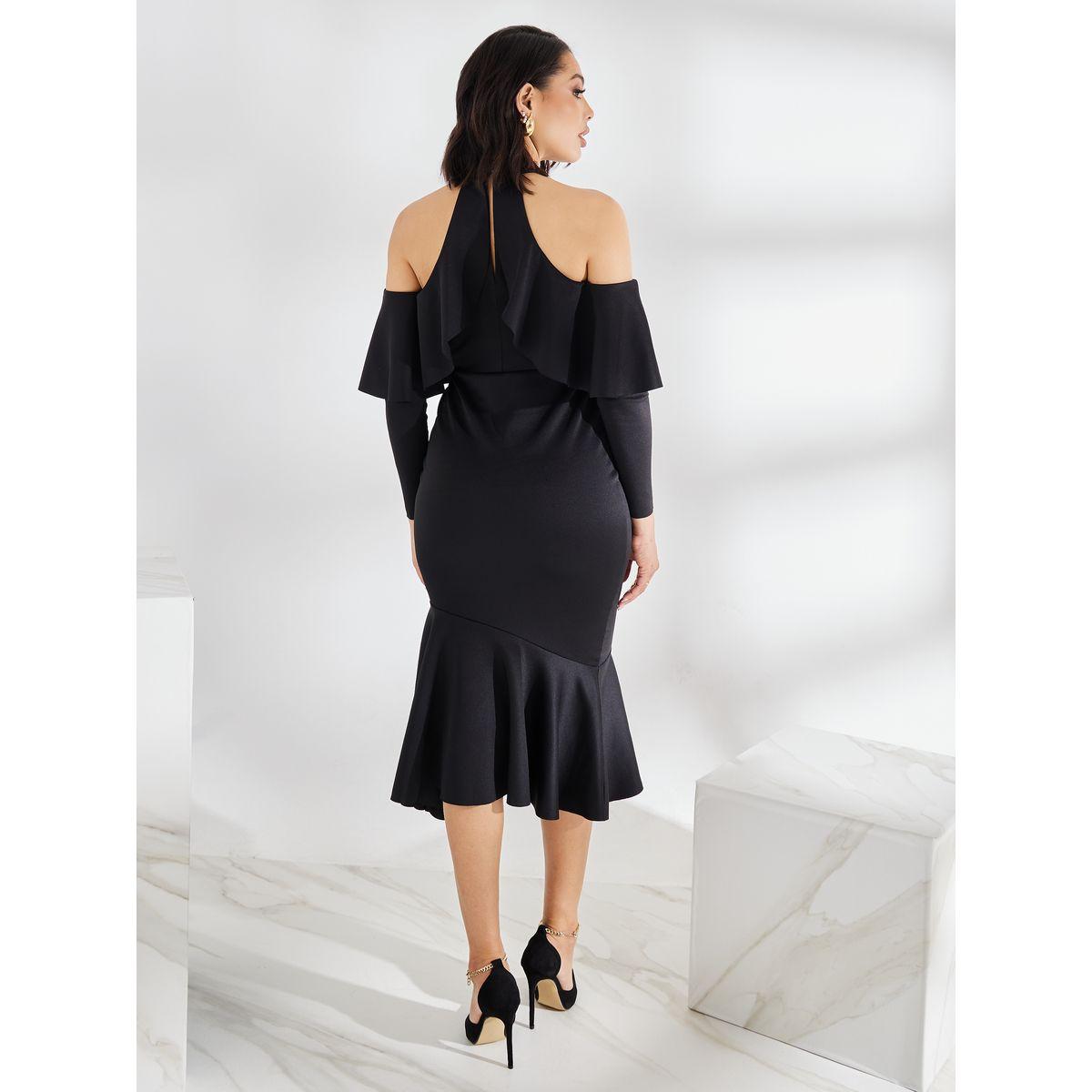 Styli Cold Shoulder Sleeve Ruffled Bodycon Midi Dress-women-clothing-dresses-image-5
