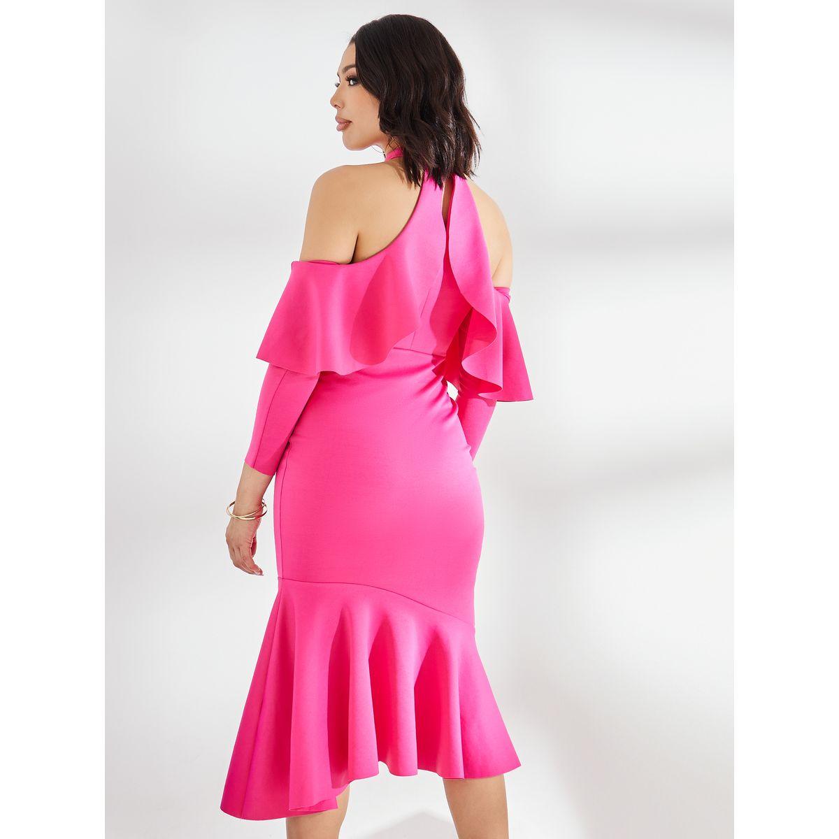 Styli Cold Shoulder Sleeve Ruffled Bodycon Midi Dress-women-clothing-dresses-image-5