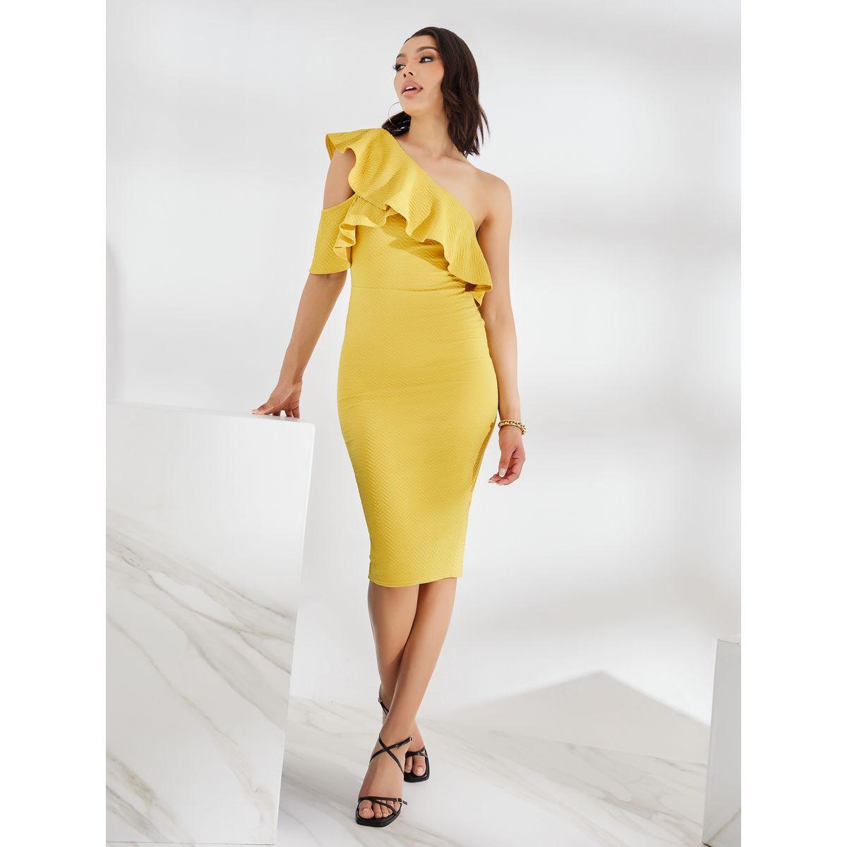 Styli Ruffled One Shoulder Textured Bodycon Dress-women-clothing-dresses-image-2