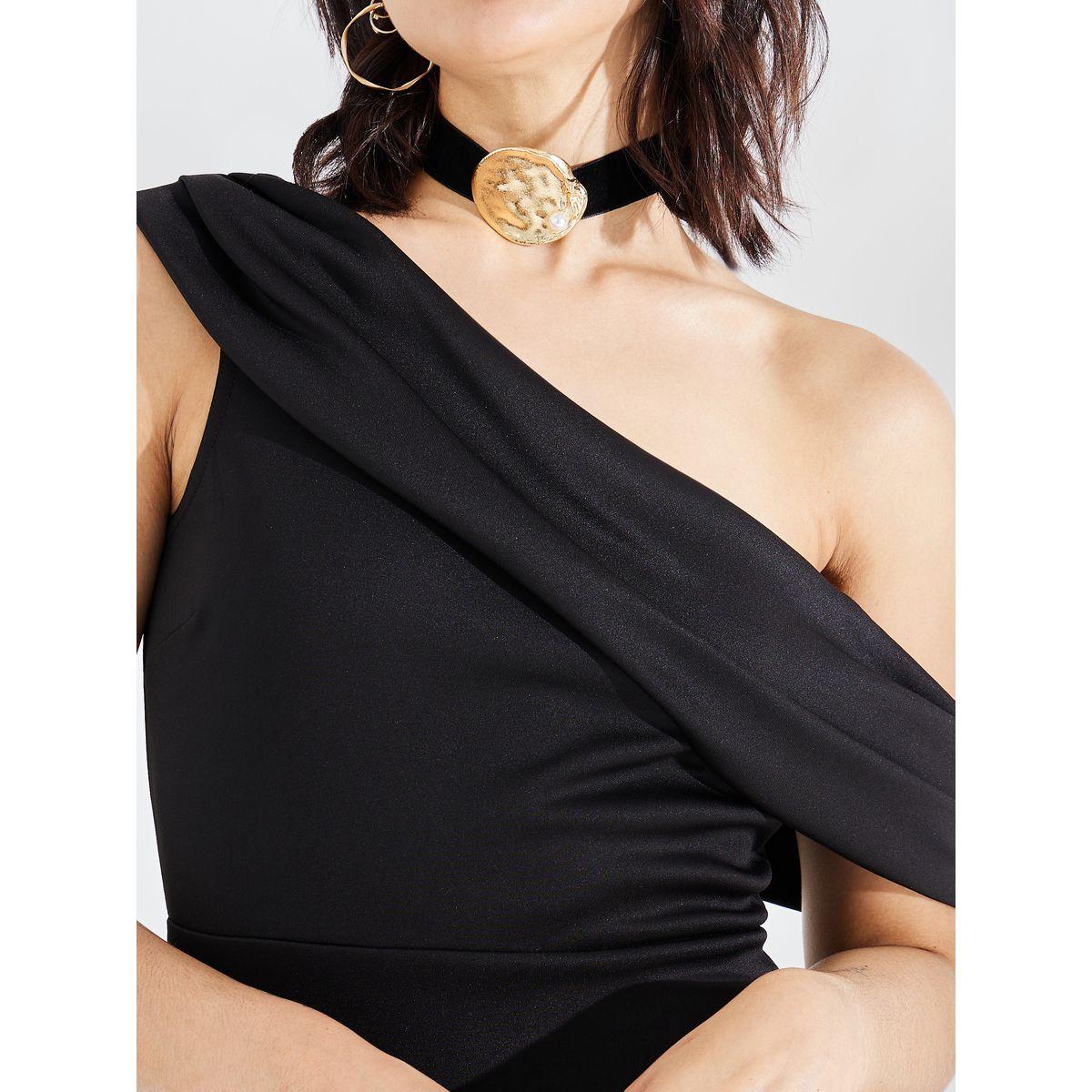 Styli Asymmetric Neck Bodycon Maxi Dress with Back Slit-women-clothing-dresses-image-4
