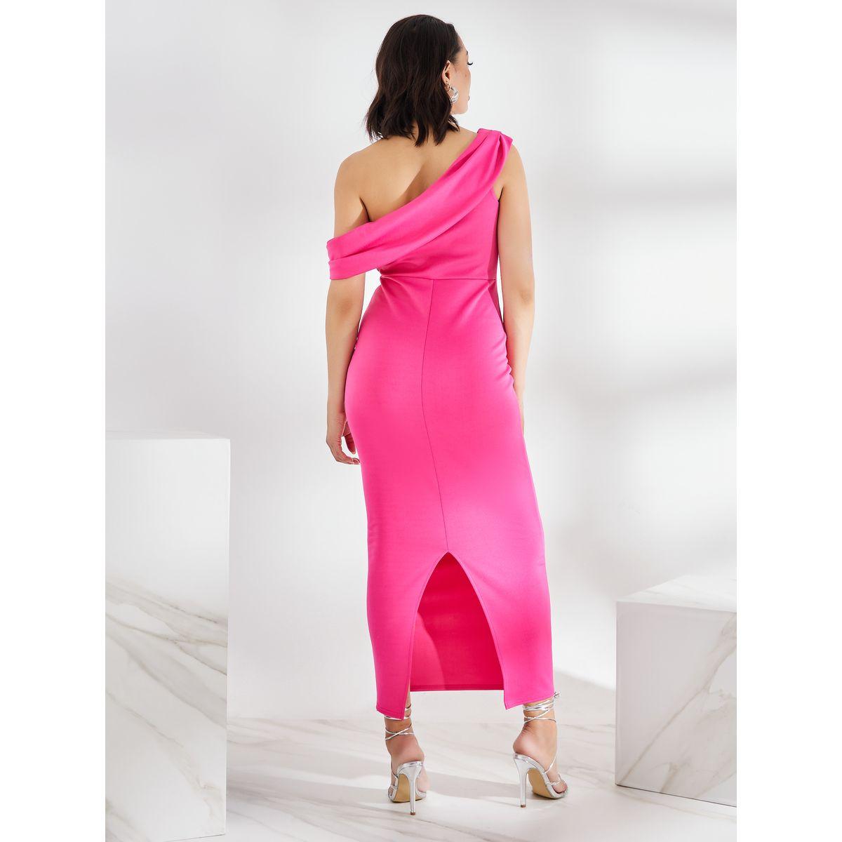 Styli Asymmetric Neck Bodycon Maxi Dress with Back Slit-women-clothing-dresses-image-4