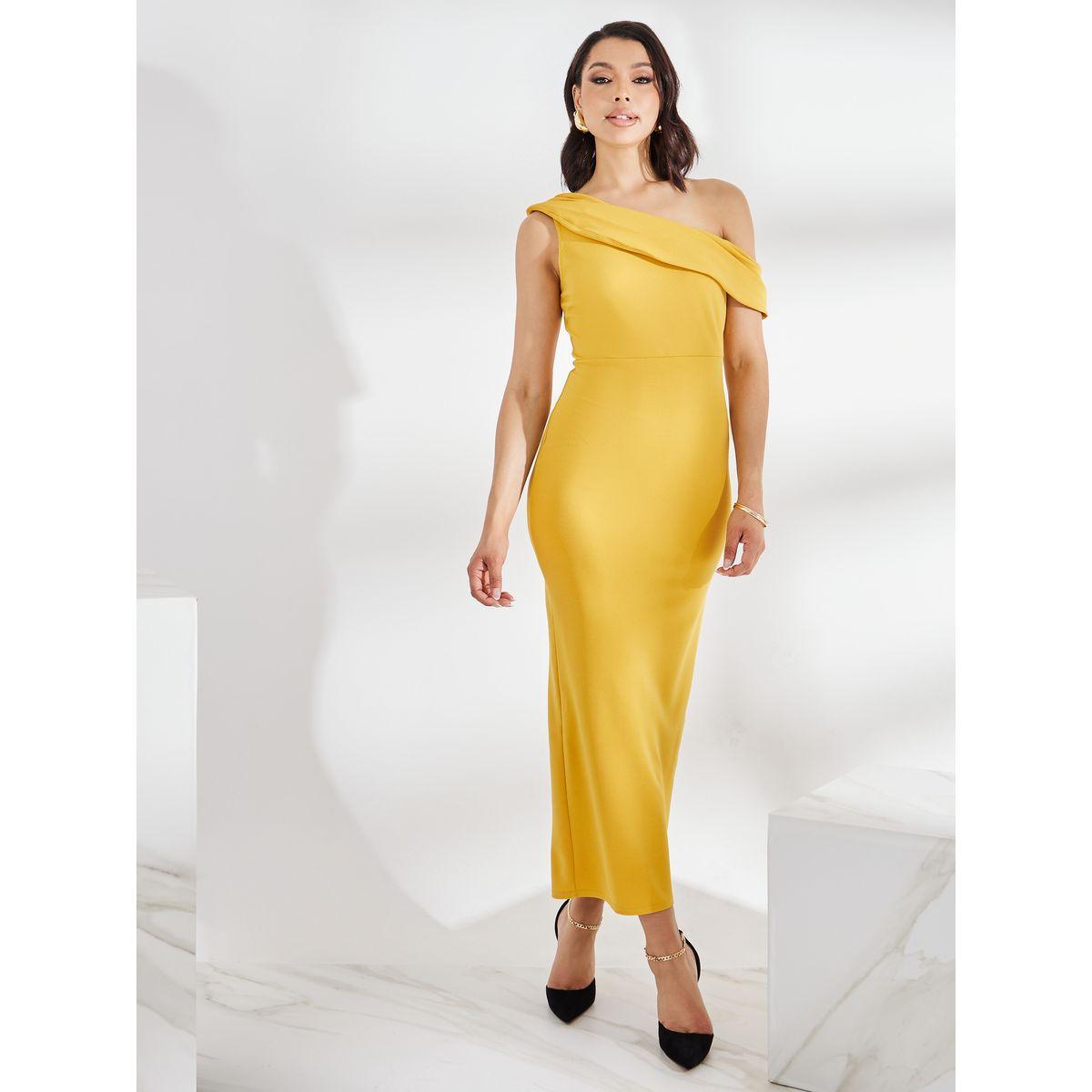 فستان طويل بياقة غير متماثلة الطول-women-clothing-dresses-image-1