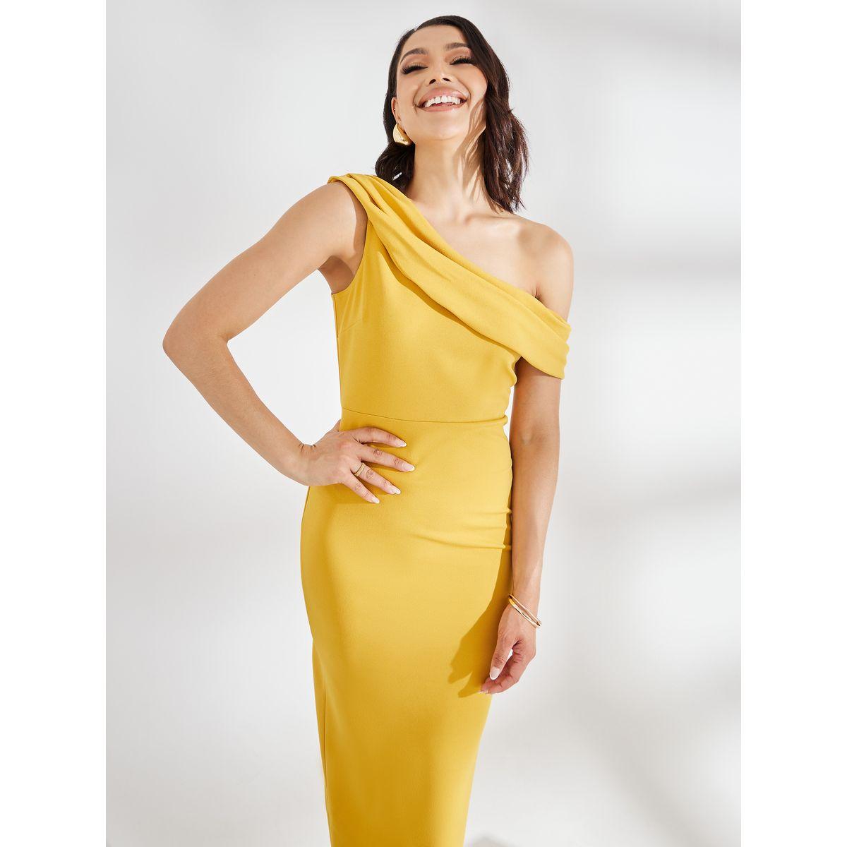 Styli Asymmetric Neck Bodycon Maxi Dress with Back Slit-women-clothing-dresses-image-4