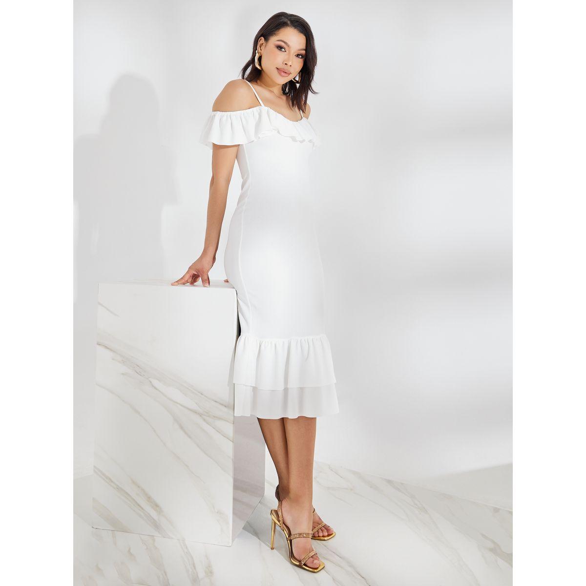 Styli Cold Shoulder Ruffled Edge Bodycon Midi Dress-women-clothing-dresses-image-1