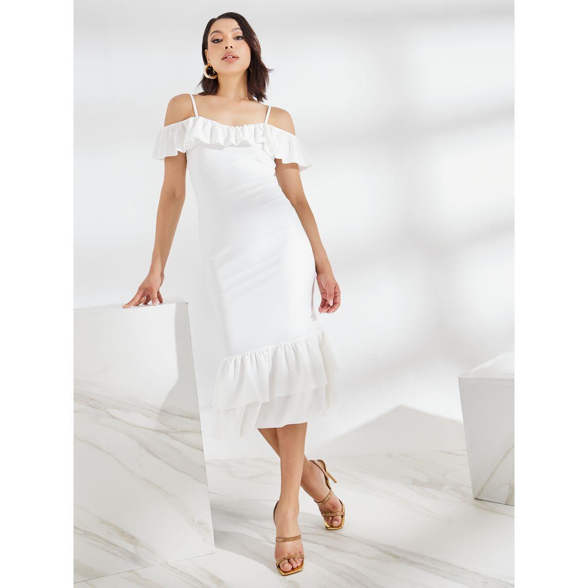 Styli Cold Shoulder Ruffled Edge Bodycon Midi Dress-women-clothing-dresses-image-2