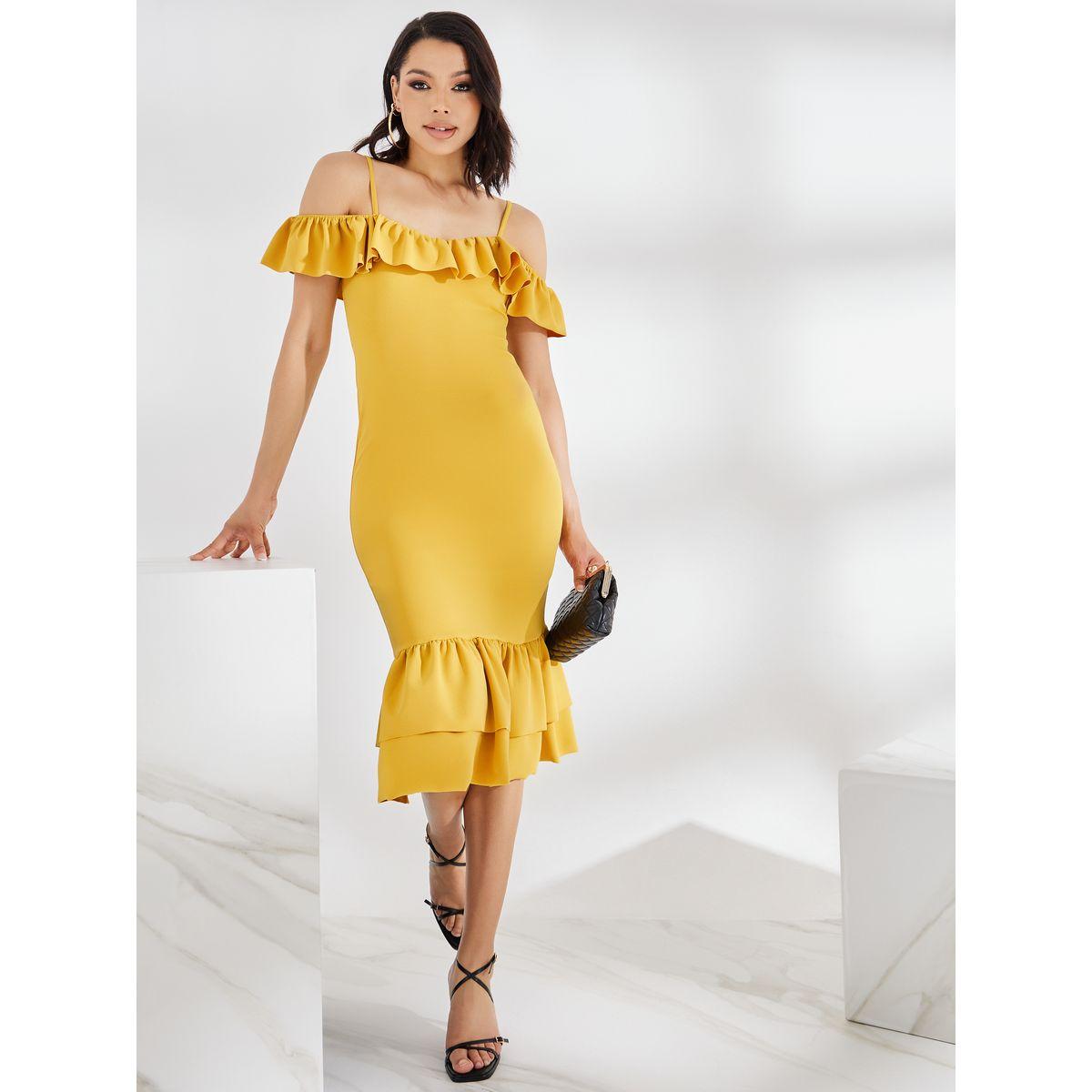 Styli Cold Shoulder Ruffled Edge Bodycon Midi Dress-women-clothing-dresses-image-2