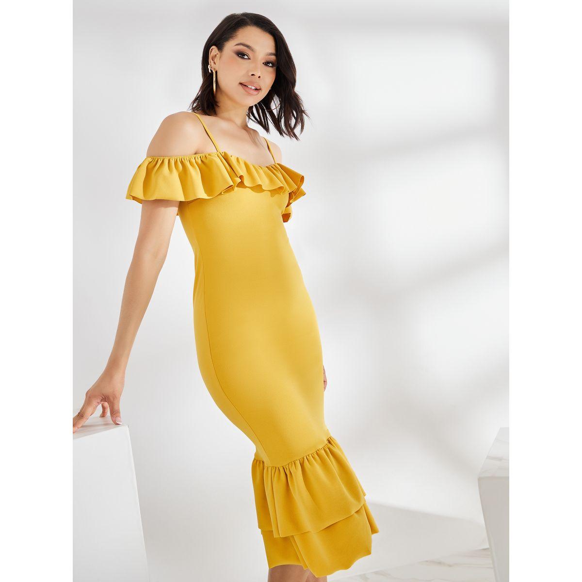 Styli Cold Shoulder Ruffled Edge Bodycon Midi Dress-women-clothing-dresses-image-3