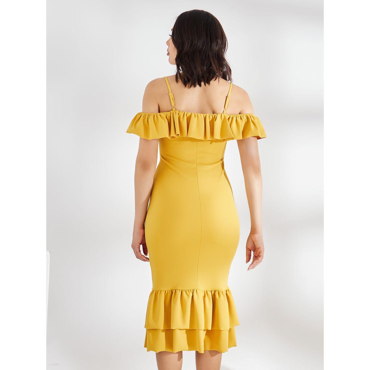 Styli Cold Shoulder Ruffled Edge Bodycon Midi Dress-women-clothing-dresses-image-5