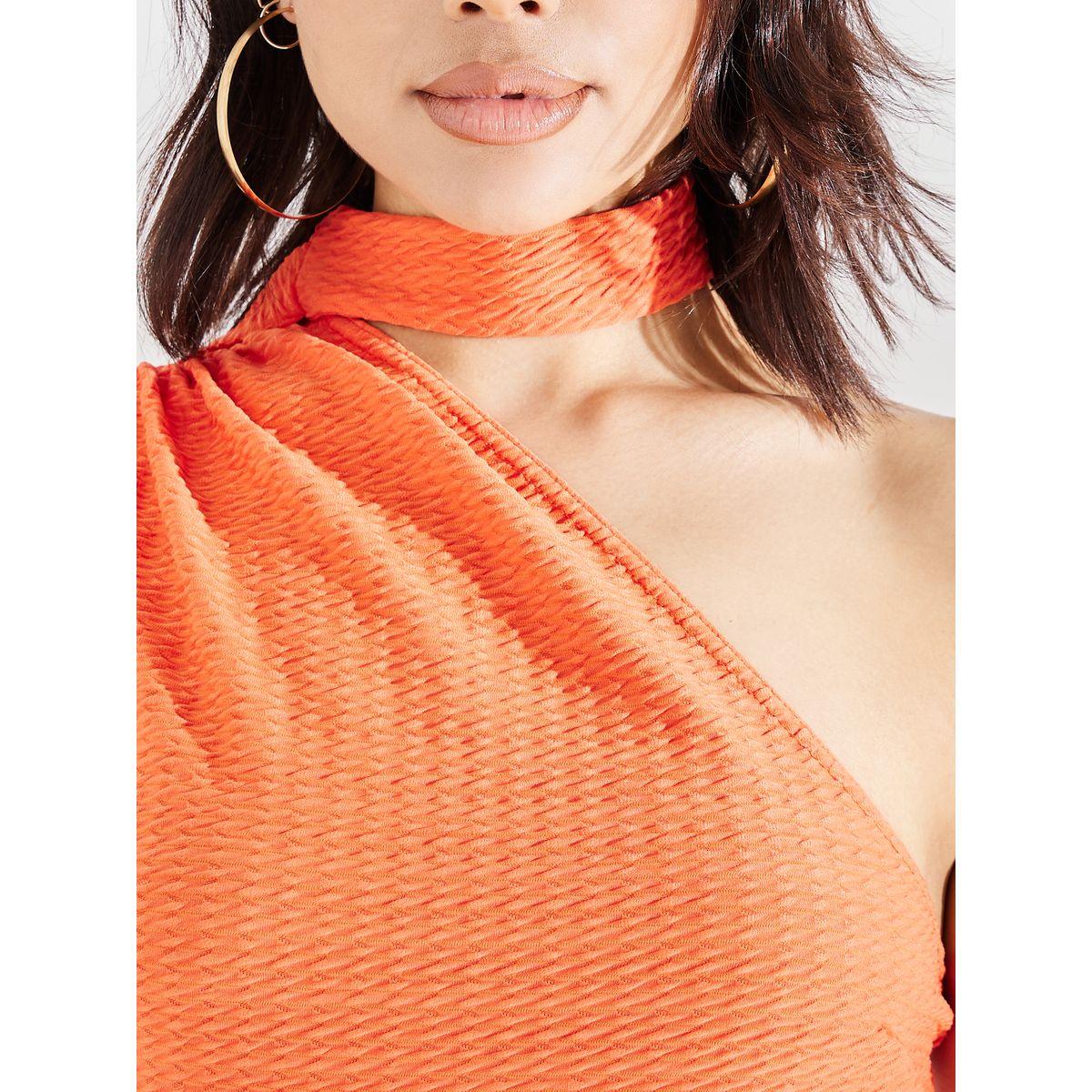 Styli Asymmetric Scarf Neck Textured Midi Dress-women-clothing-dresses-image-5
