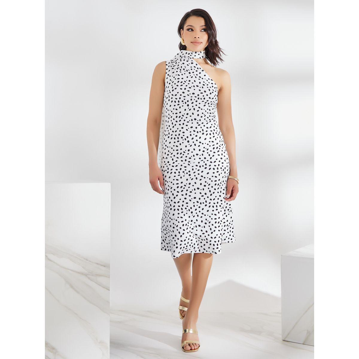 Styli Asymmetric Scarf Neck Textured Midi Dress-women-clothing-dresses-image-3