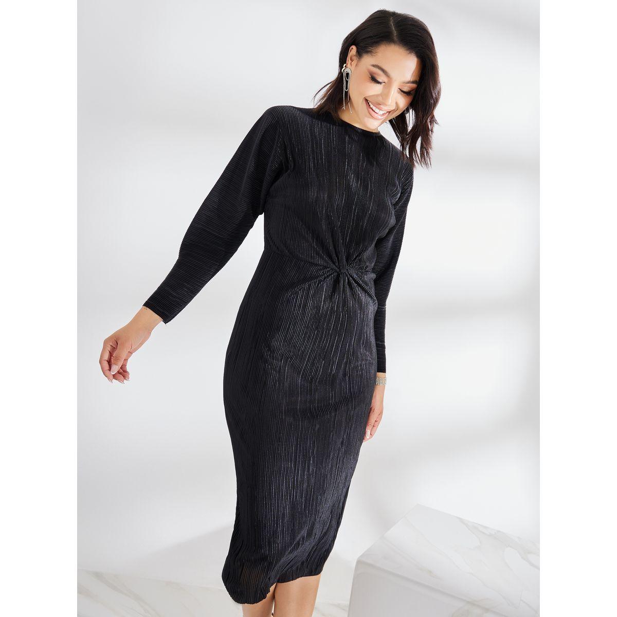 Styli Knot Front Plisse Bodycon Midi Dress-women-clothing-dresses-image-1