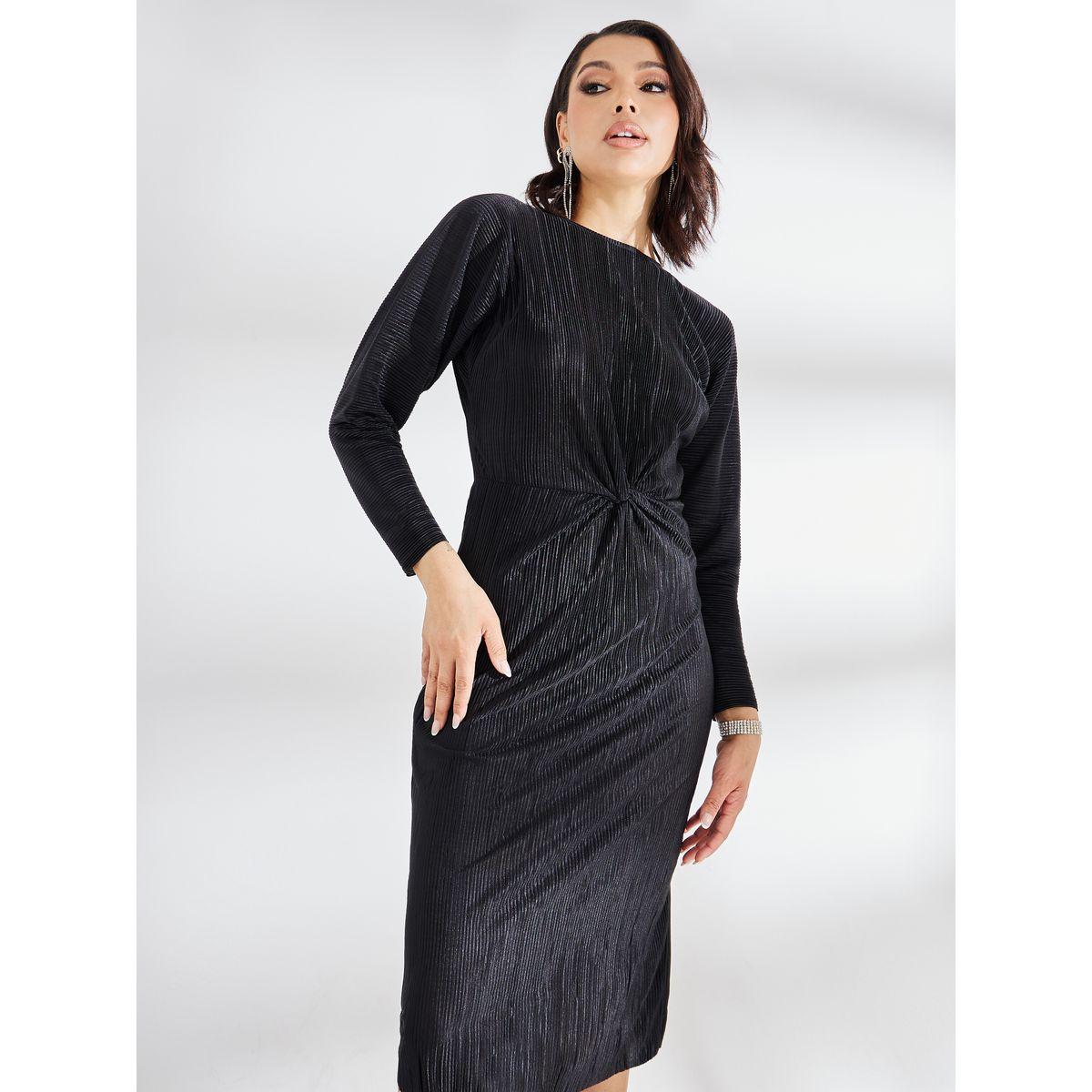 Styli Knot Front Plisse Bodycon Midi Dress-women-clothing-dresses-image-3