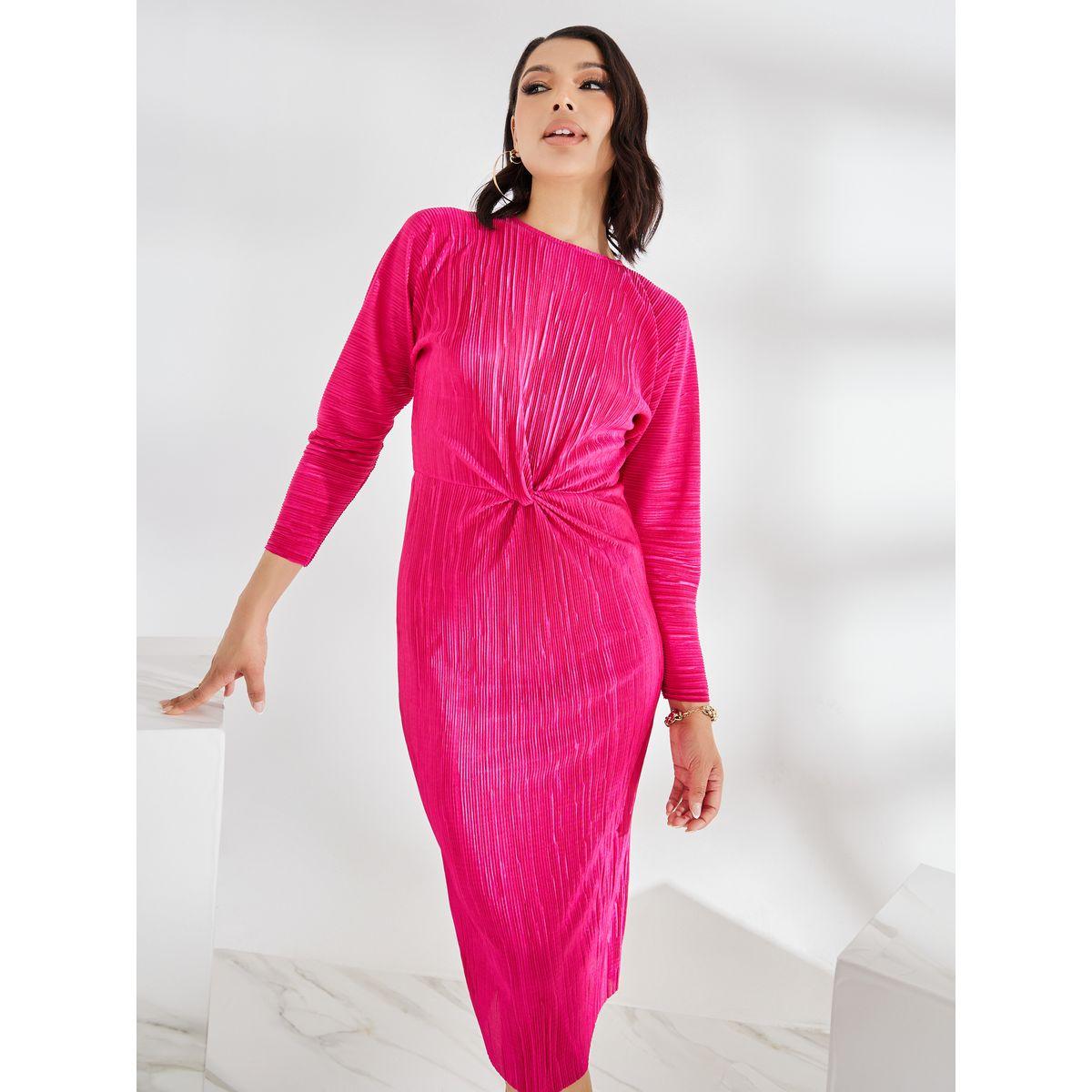 Styli Knot Front Plisse Bodycon Midi Dress-women-clothing-dresses-image-2