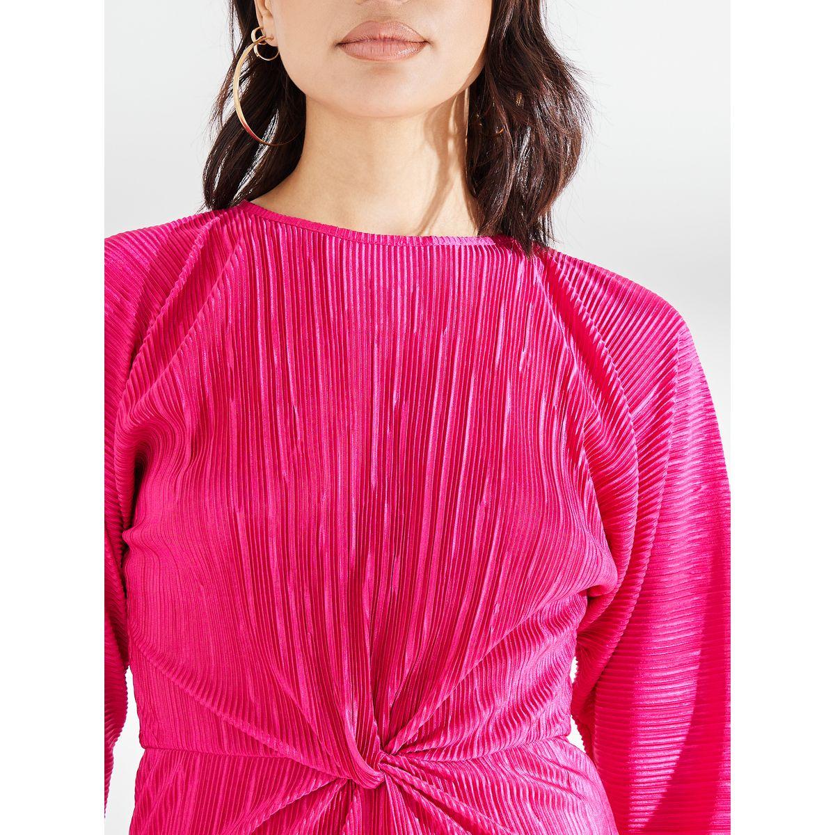 فستان ميدي بليسيه مزين بعقدة-women-clothing-dresses-image-4
