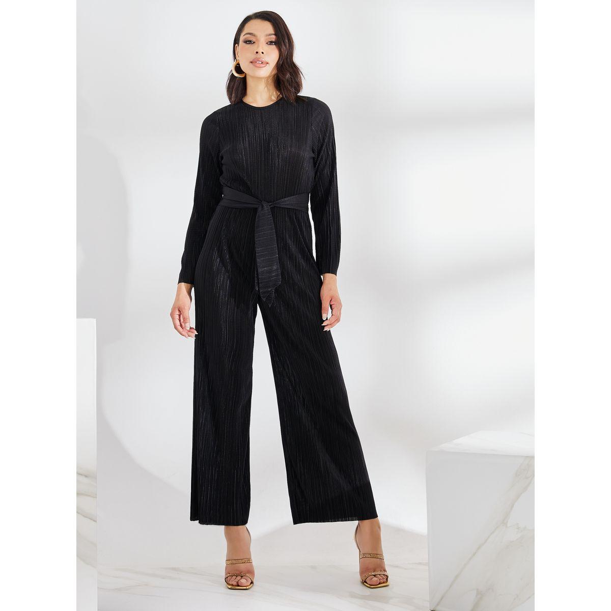 جمبسوت بليسيه بأرجل واسعة وأربطة-women-clothing-jumpsuits-image-1