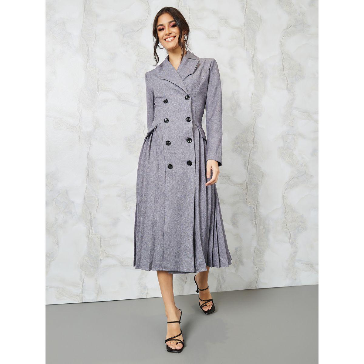 Styli Side Pleated Buttoned Blazer Midi Dress-women-clothing-dresses-image-1