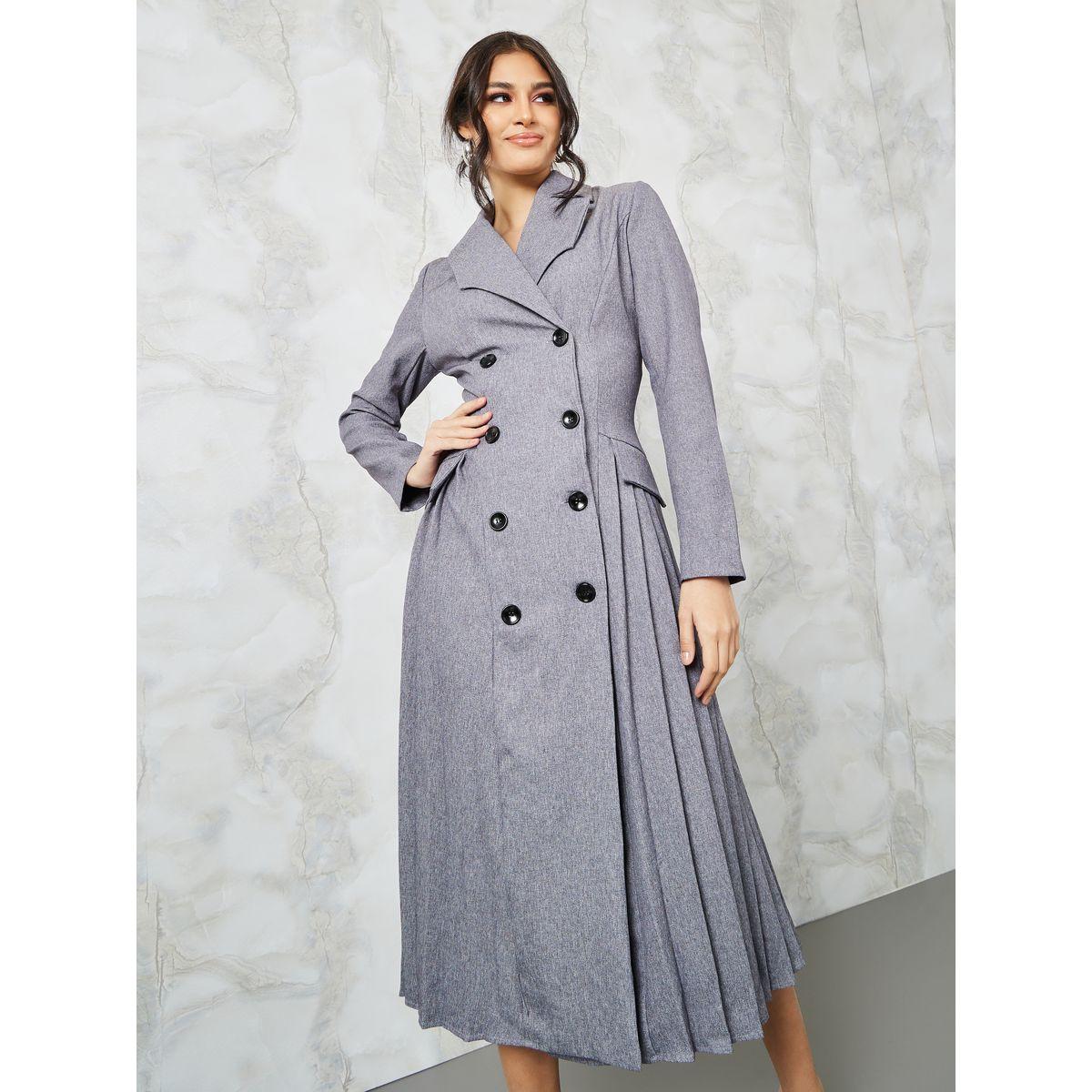 Styli Side Pleated Buttoned Blazer Midi Dress-women-clothing-dresses-image-2