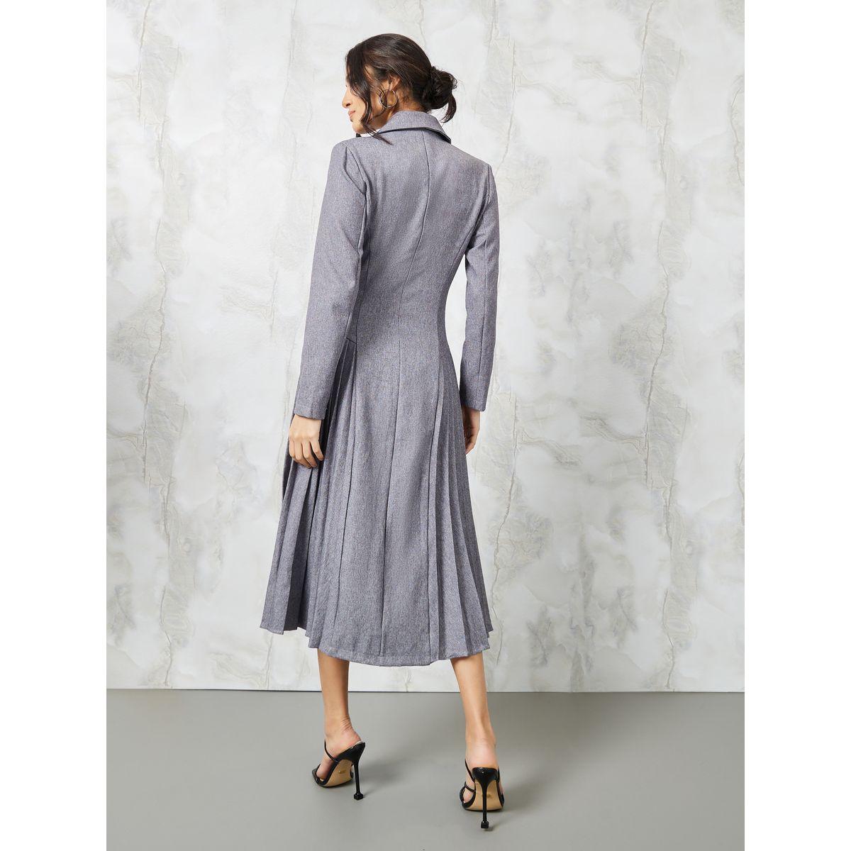Styli Side Pleated Buttoned Blazer Midi Dress-women-clothing-dresses-image-4