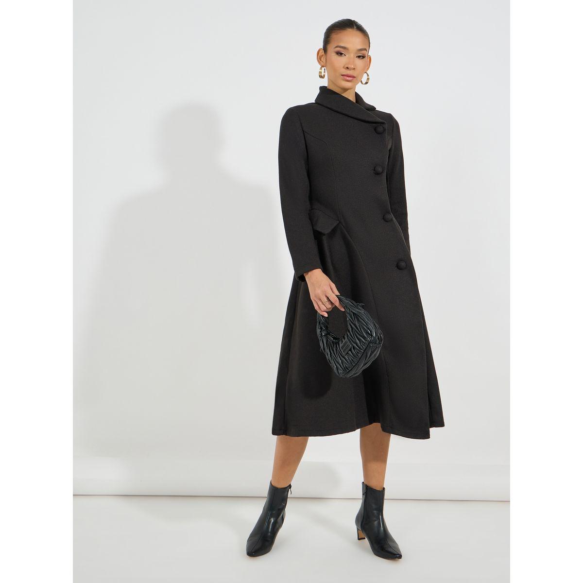 Styli Buttoned Collared Wool Like Blazer Midi Dress-women-clothing-dresses-image-1